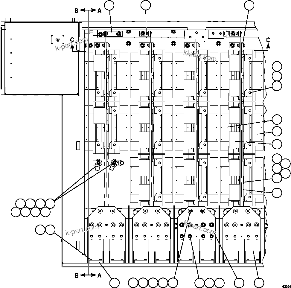 Komatsu parts book diagram for AFE59-FK 930E-4 S/N A31674 - A31676, A31685, A31687 & A31689  JWANENG: CONTROL CABINET - RIGHT FRONT VIEW