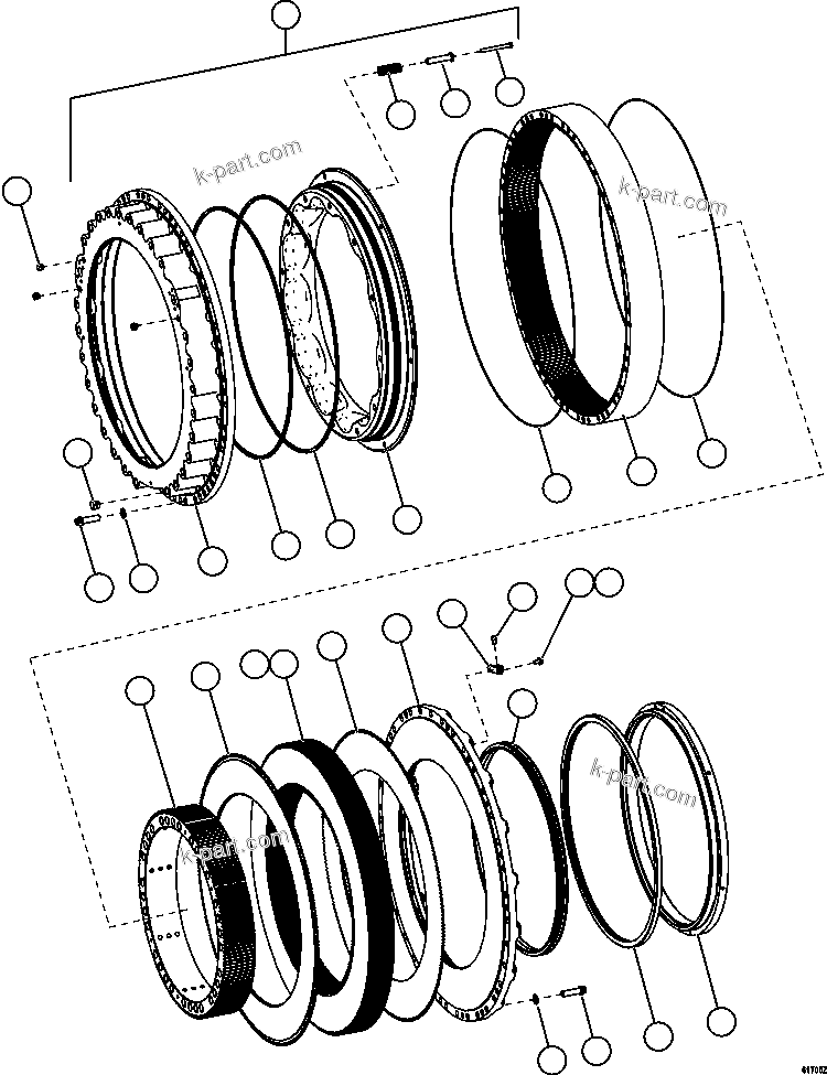 Komatsu parts book diagram for AFE59-FL 930E-4 S/N A31693, A31701, A31710, A31714, A31738 & A31740  TECK - GREENHILLS / FORDING RIVER / QUINTETTE: FRONT BRAKE ASSEMBLY      XB0822