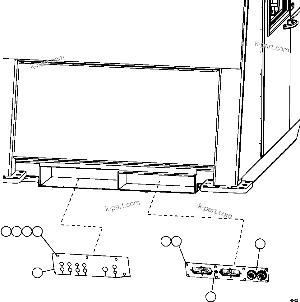 Komatsu parts book diagram for AFE59-FL 930E-4 S/N A31693, A31701, A31710, A31714, A31738 & A31740  TECK - GREENHILLS / FORDING RIVER / QUINTETTE: CAB CONNECTOR PLATE AND HOSE FLAP