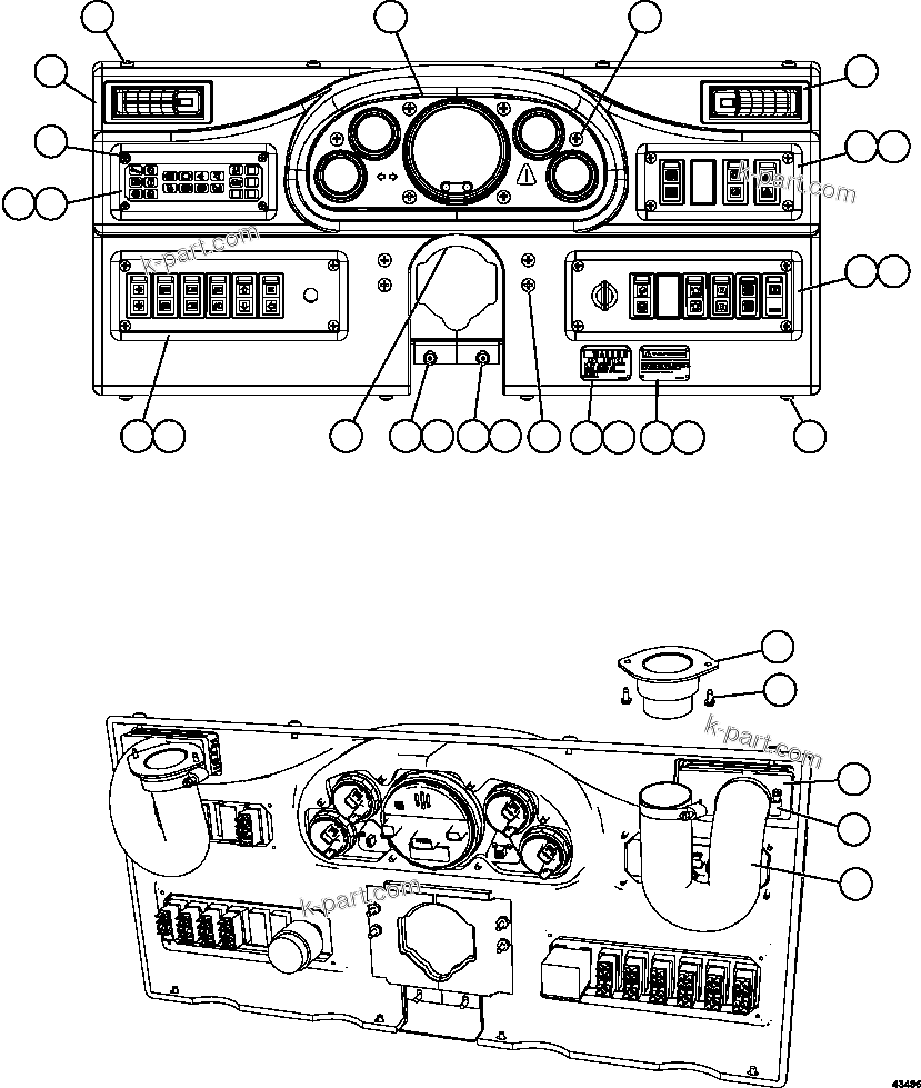 Komatsu parts book diagram for AFE59-FL 930E-4 S/N A31693, A31701, A31710, A31714, A31738 & A31740  TECK - GREENHILLS / FORDING RIVER / QUINTETTE: INSTRUMENT PANEL ASSEMBLY          X83-00-05181