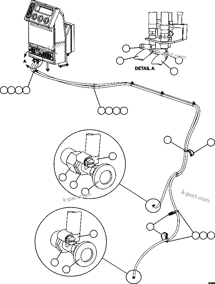 Komatsu parts book diagram for AFE59-FL 930E-4 S/N A31693, A31701, A31710, A31714, A31738 & A31740  TECK - GREENHILLS / FORDING RIVER / QUINTETTE: HEATER HOSE INSTALLATION