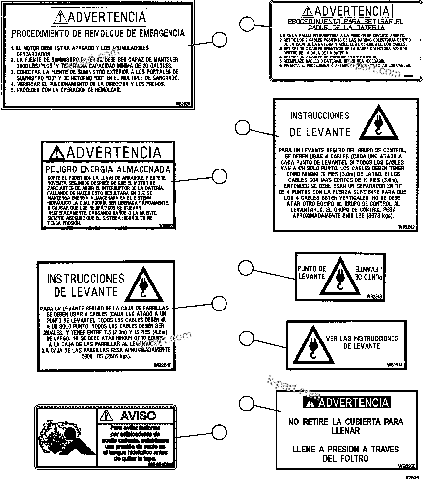 Komatsu parts book diagram for AFE59-FV 930E-4 S/N A31832 - A31834, A31838 - A31839 & A31847 - A31848  LOS BRONCES: DECALS & WARNINGS (SPANISH)     3/5