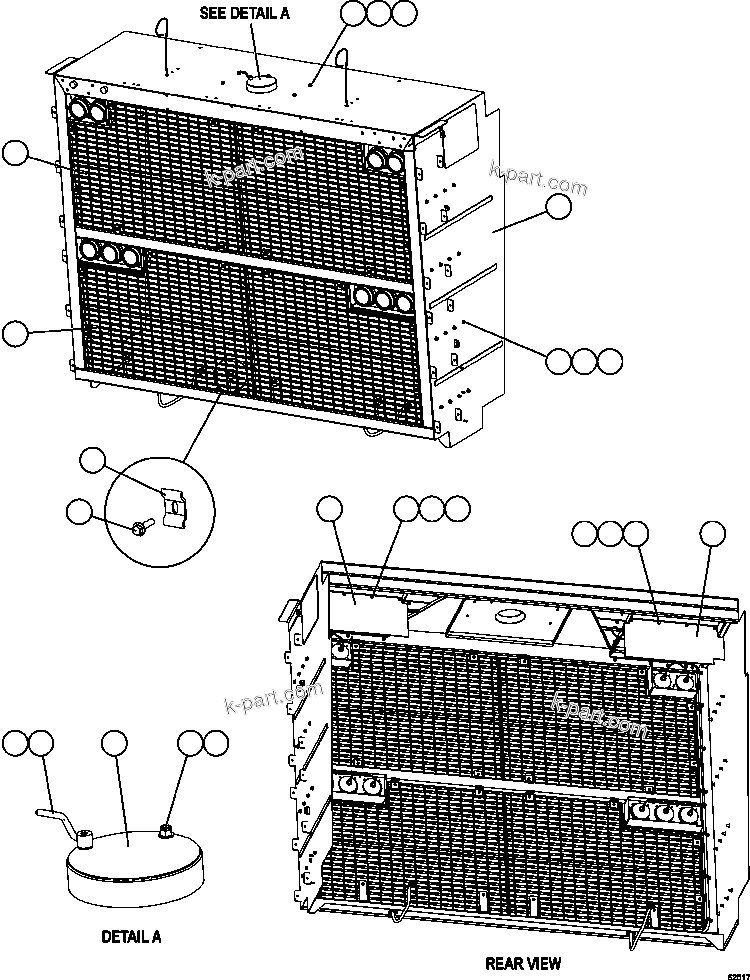 Komatsu parts book diagram for AFE59-FV 930E-4 S/N A31832 - A31834, A31838 - A31839 & A31847 - A31848  LOS BRONCES: GRILLE INSTALLATION