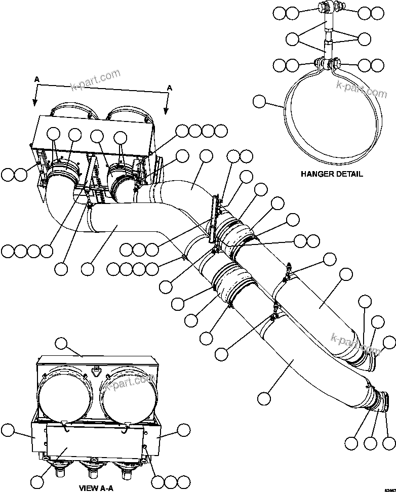 Komatsu parts book diagram for AFE59-FV 930E-4 S/N A31832 - A31834, A31838 - A31839 & A31847 - A31848  LOS BRONCES: AIR CLEANER PIPING & INSTALLATION - LH