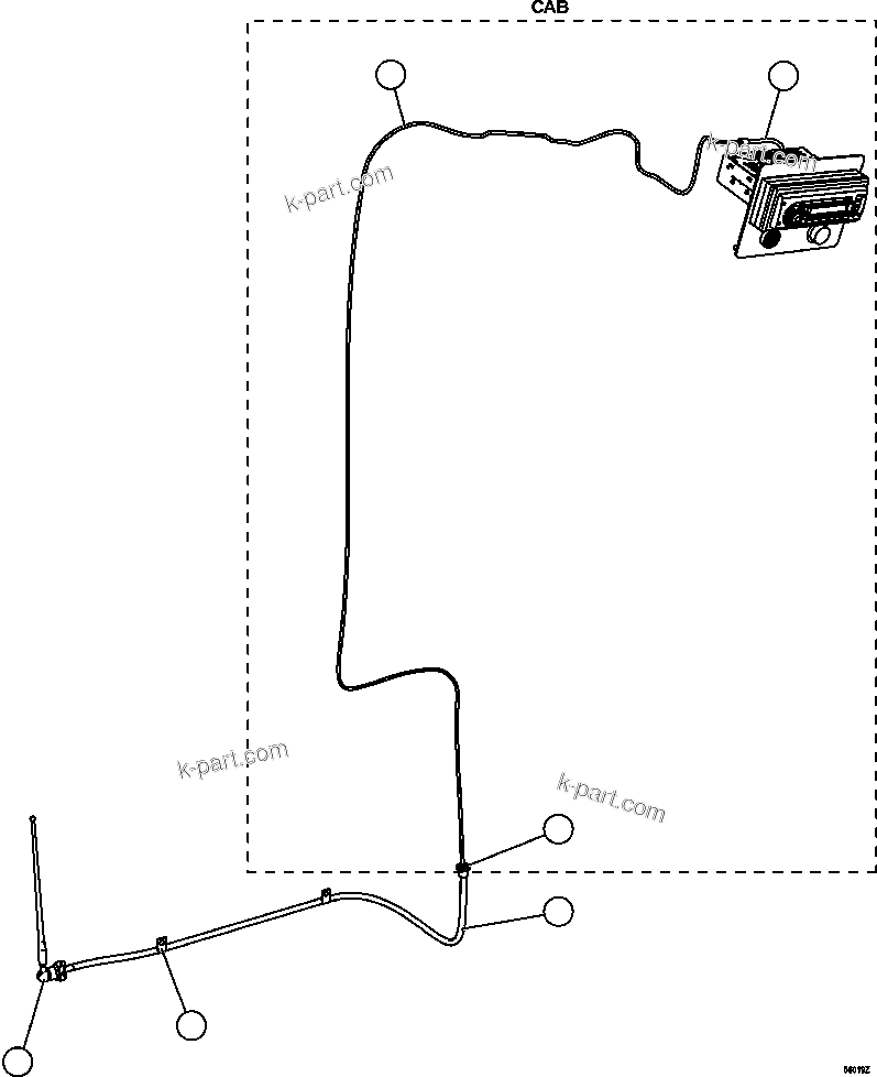 Komatsu parts book diagram for AFE59-FV 930E-4 S/N A31832 - A31834, A31838 - A31839 & A31847 - A31848  LOS BRONCES: RADIO ANTENNA INSTALLATION