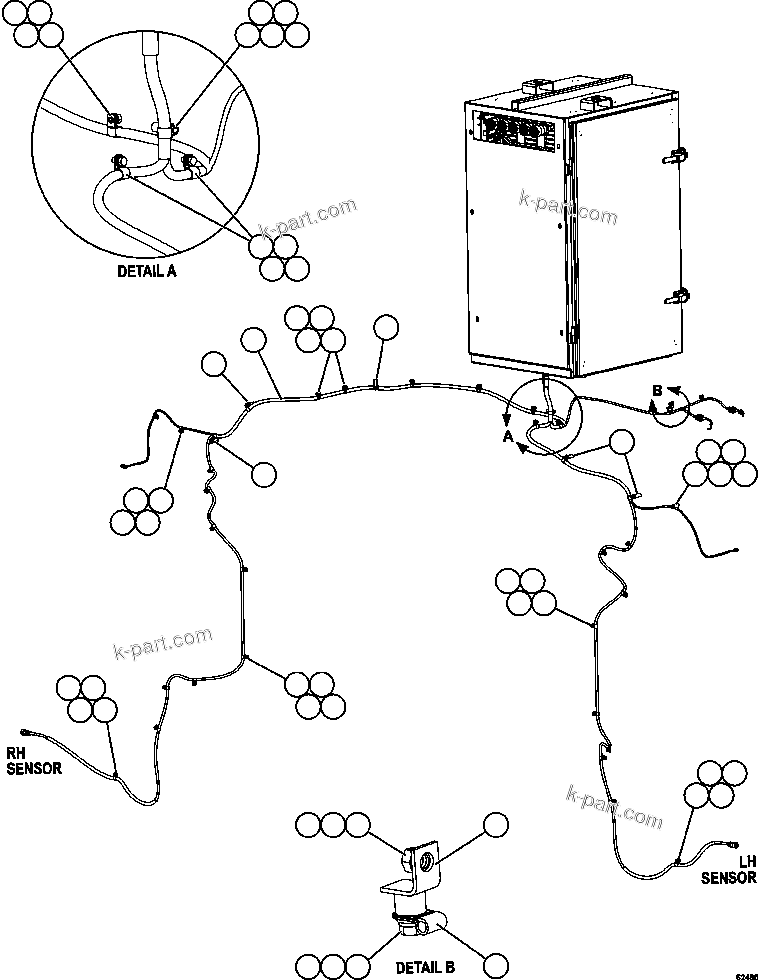 Komatsu parts book diagram for AFE59-FV 930E-4 S/N A31832 - A31834, A31838 - A31839 & A31847 - A31848  LOS BRONCES: FRONT WHEEL SPEED SENSOR HARNESS