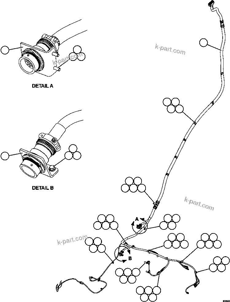 Komatsu parts book diagram for AFE59-FV 930E-4 S/N A31832 - A31834, A31838 - A31839 & A31847 - A31848  LOS BRONCES: LEFT FRONT FRAME RAIL HARNESS