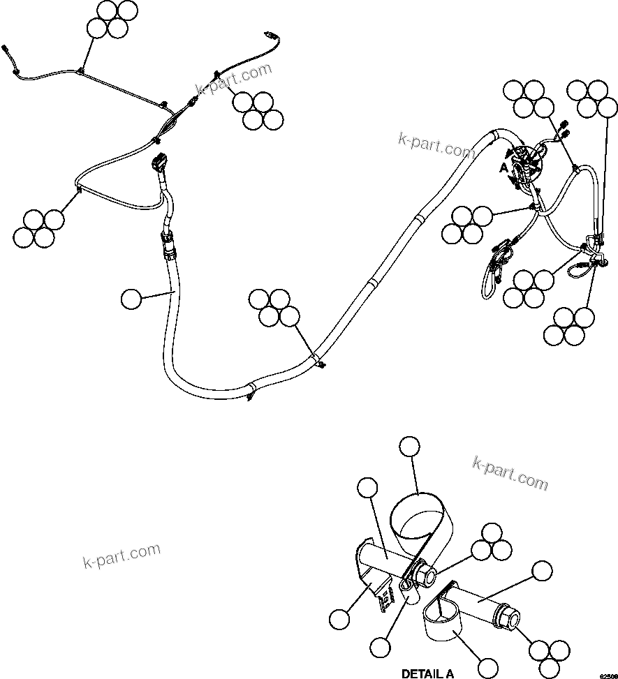Komatsu parts book diagram for AFE59-FV 930E-4 S/N A31832 - A31834, A31838 - A31839 & A31847 - A31848  LOS BRONCES: LEFT REAR FRAME RAIL HARNESS