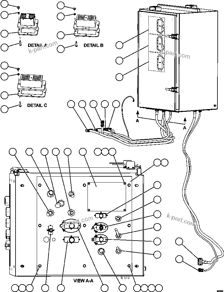 Komatsu parts book diagram for AFE59-FV 930E-4 S/N A31832 - A31834, A31838 - A31839 & A31847 - A31848  LOS BRONCES: AUXILIARY CONTROL CABINET - CABLE CONNECTIONS
