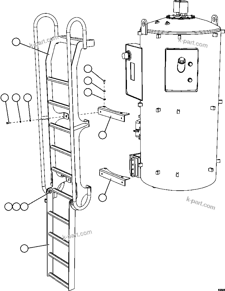 Komatsu parts book diagram for AFE59-FV 930E-4 S/N A31832 - A31834, A31838 - A31839 & A31847 - A31848  LOS BRONCES: HYDRAULIC TANK LADDER