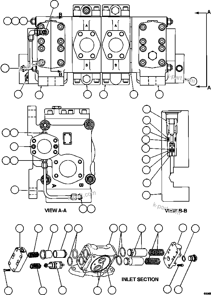 Komatsu parts book diagram for AFE59-FV 930E-4 S/N A31832 - A31834, A31838 - A31839 & A31847 - A31848  LOS BRONCES: HOIST CONTROL VALVE ASSEMBLY      PB9839