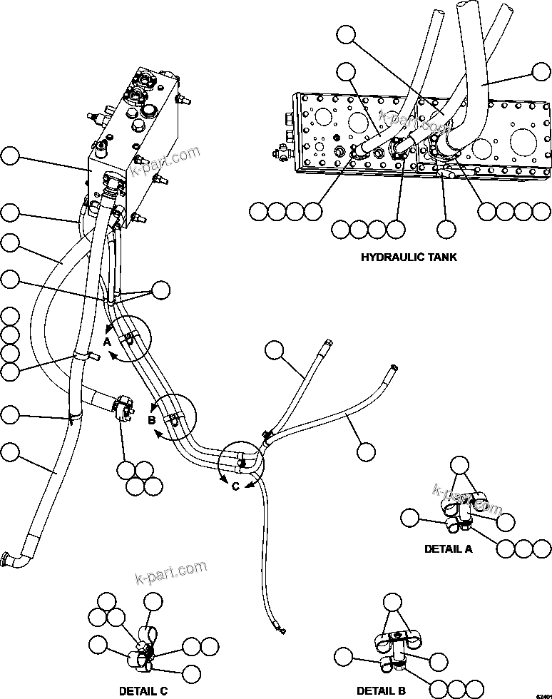 Komatsu parts book diagram for AFE59-FV 930E-4 S/N A31832 - A31834, A31838 - A31839 & A31847 - A31848  LOS BRONCES: STEERING SYSTEM PIPING   2/2