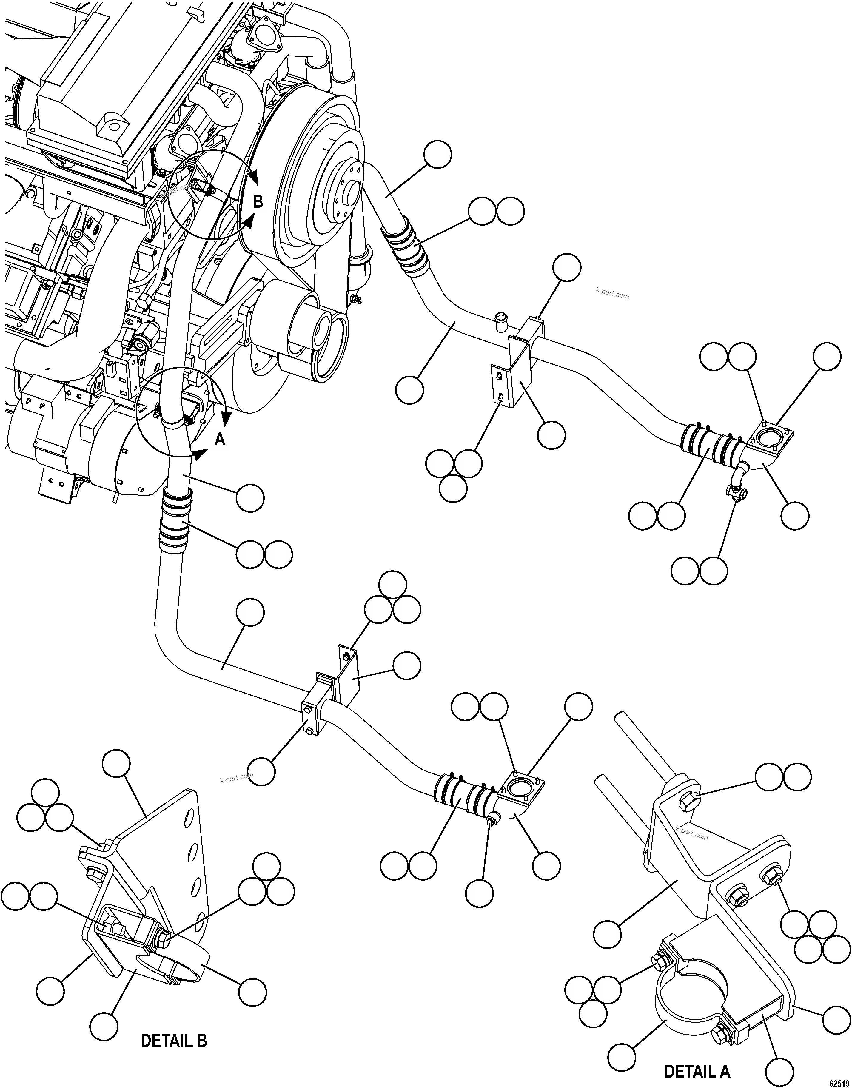 Komatsu parts book diagram for AFE59-FW 930E-4 S/N A31849 & A31860  CERREJON: RADIATOR PIPING   2/3