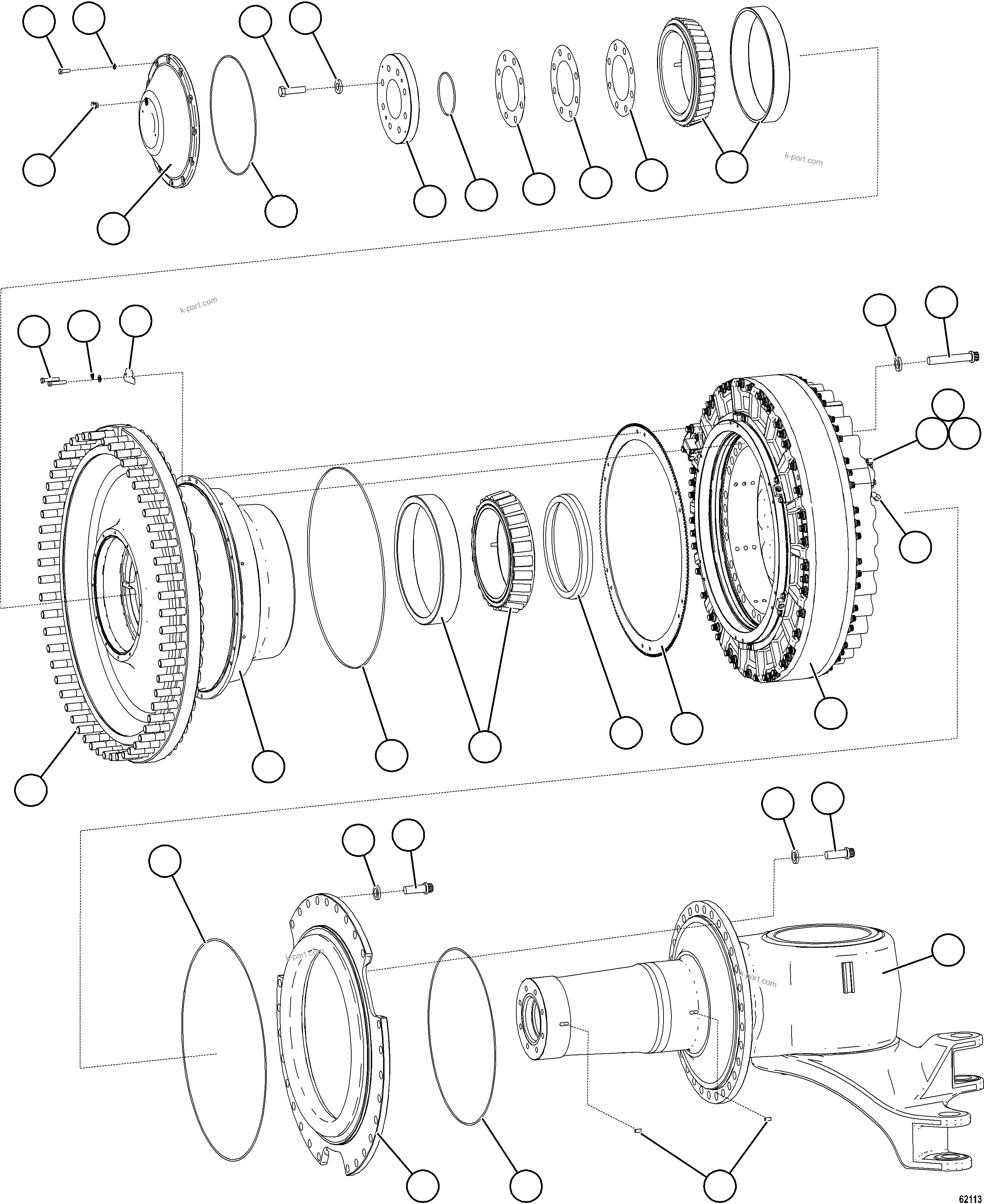Komatsu parts book diagram for AFE59-FW 930E-4 S/N A31849 & A31860  CERREJON: SPINDLE, HUB AND BRAKE ASSEMBLY