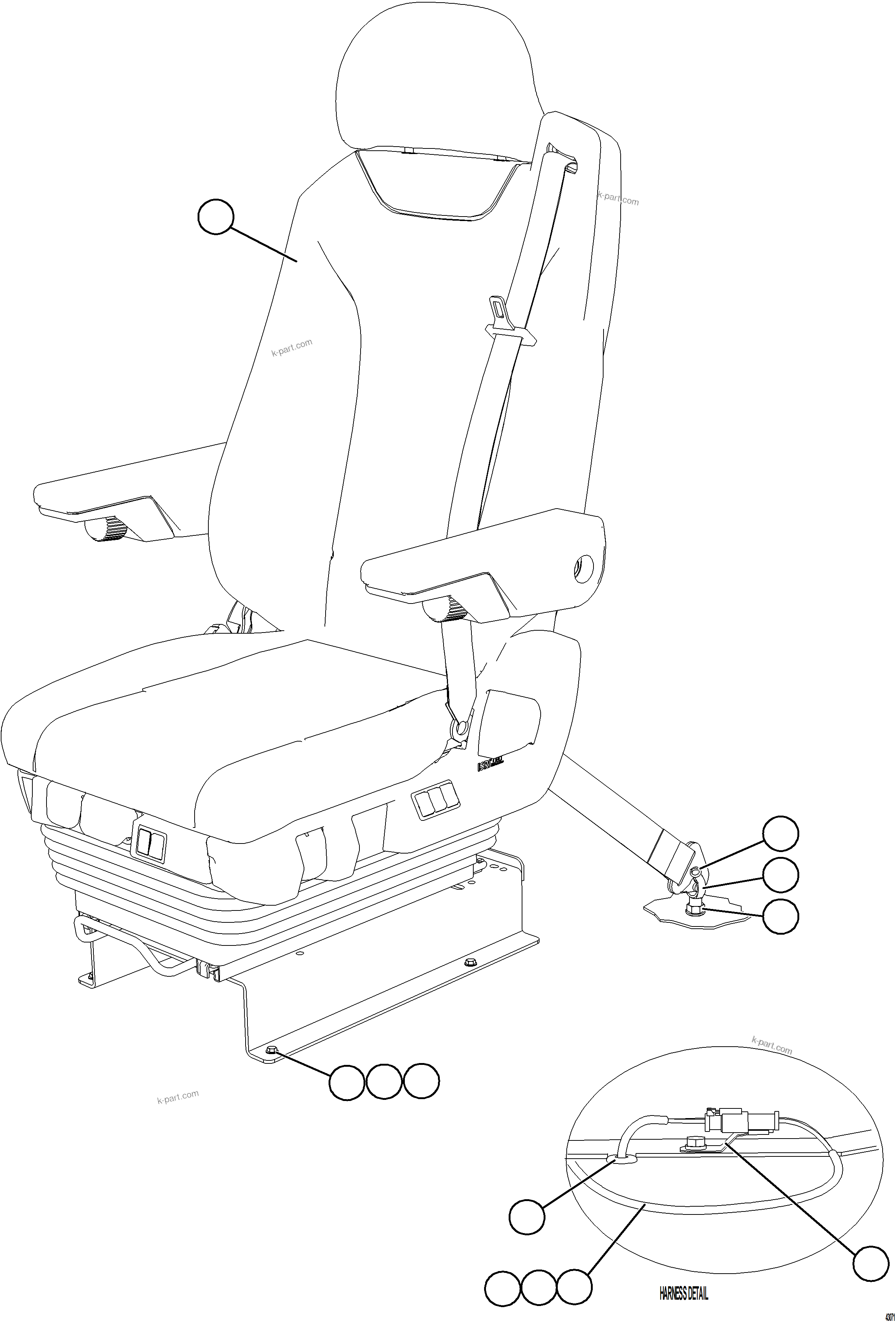 Komatsu parts book diagram for AFE59-FW 930E-4 S/N A31849 & A31860  CERREJON: OPERATOR SEAT INSTALLATION