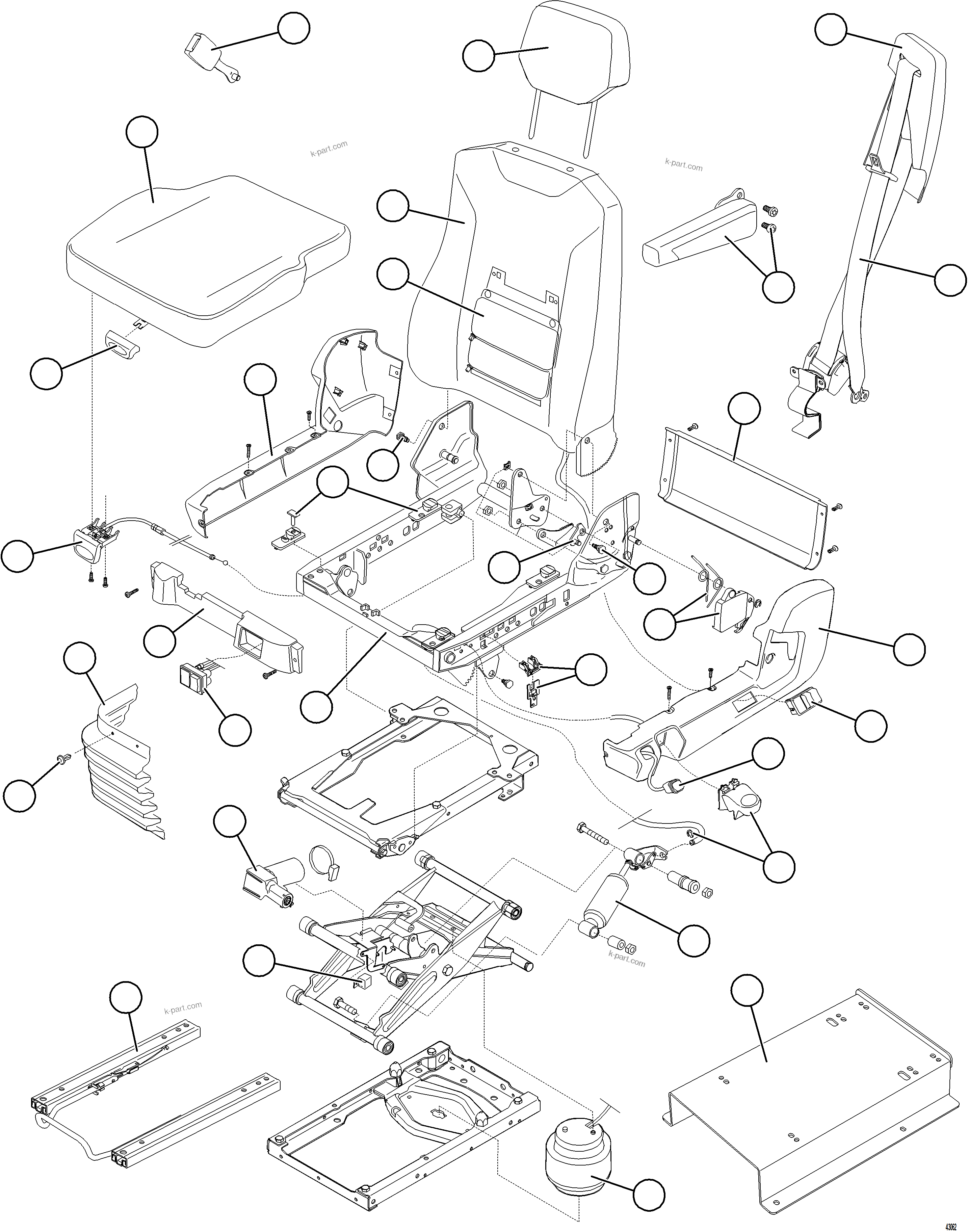 Komatsu parts book diagram for AFE59-FW 930E-4 S/N A31849 & A31860  CERREJON: OPERATOR SEAT    58E-57-10011