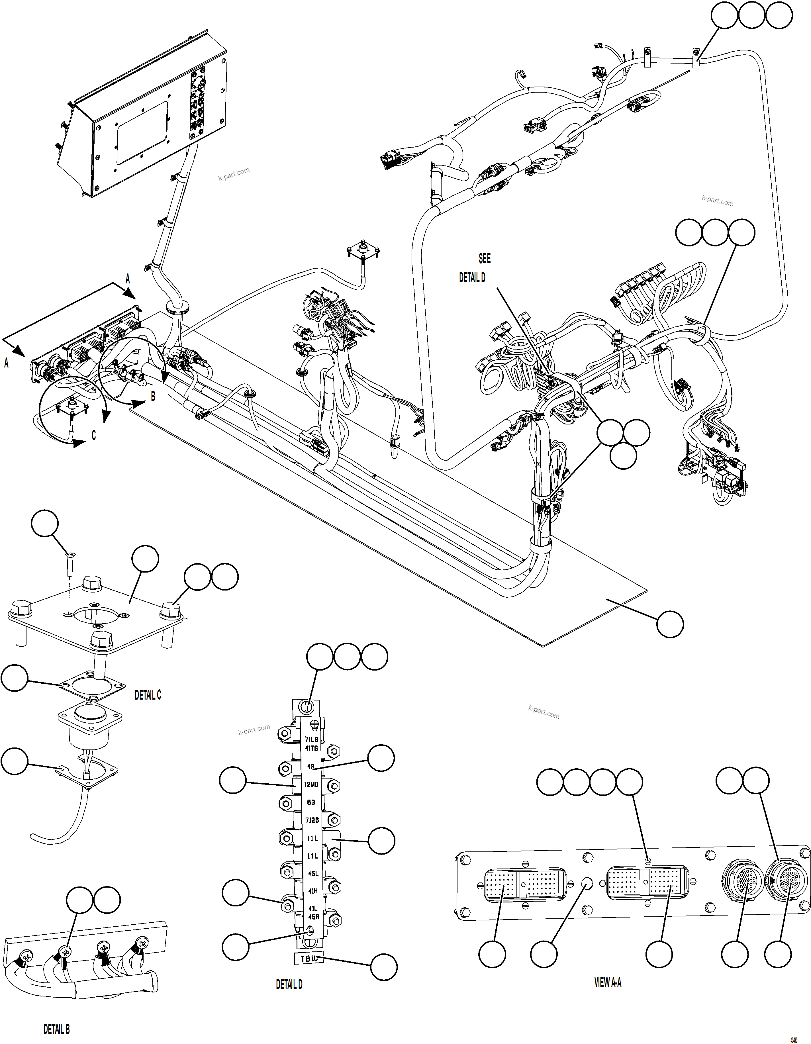 Komatsu parts book diagram for AFE59-FW 930E-4 S/N A31849 & A31860  CERREJON: INTERNAL CAB WIRING