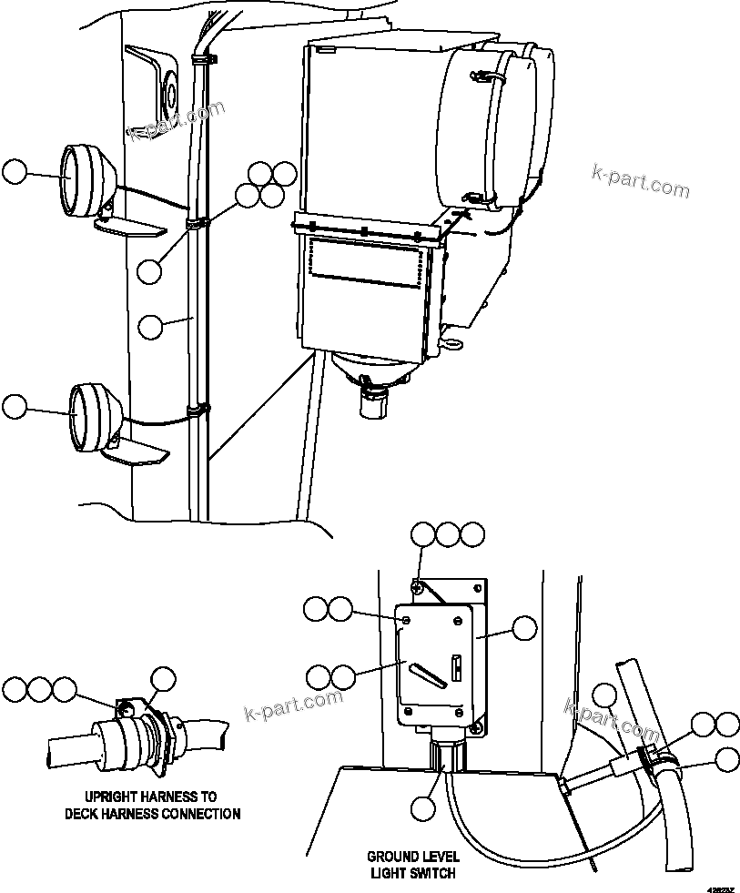 Komatsu parts book diagram for AFE59-FW 930E-4 S/N A31849 & A31860  CERREJON: LH UPRIGHT SERVICE LIGHTS