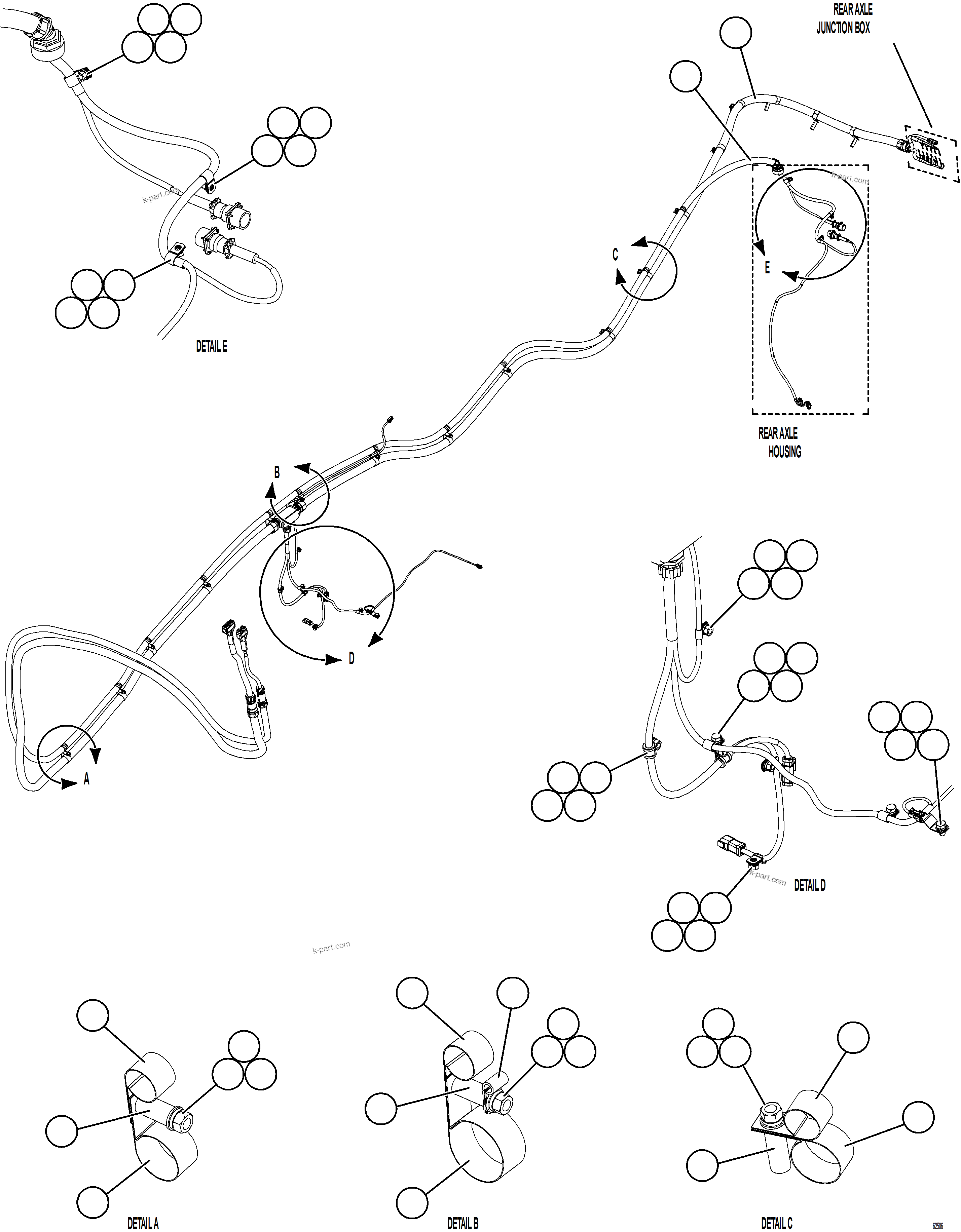 Komatsu parts book diagram for AFE59-FW 930E-4 S/N A31849 & A31860  CERREJON: RIGHT REAR FRAME RAIL HARNESSES