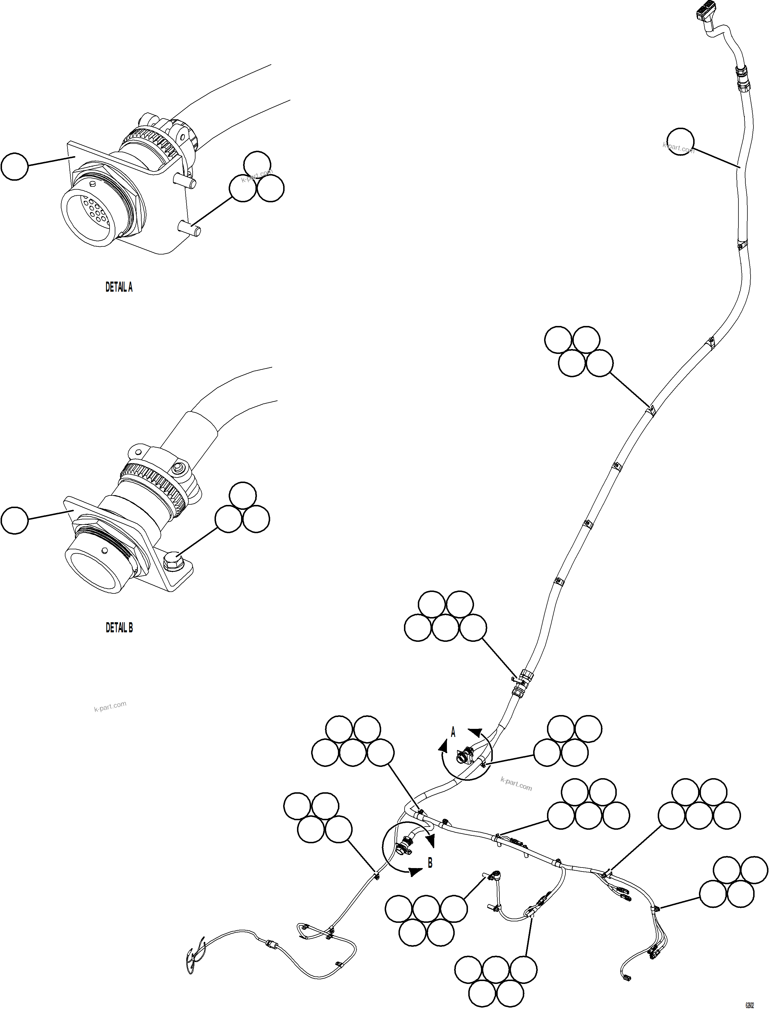Komatsu parts book diagram for AFE59-FW 930E-4 S/N A31849 & A31860  CERREJON: LEFT FRONT FRAME RAIL HARNESS