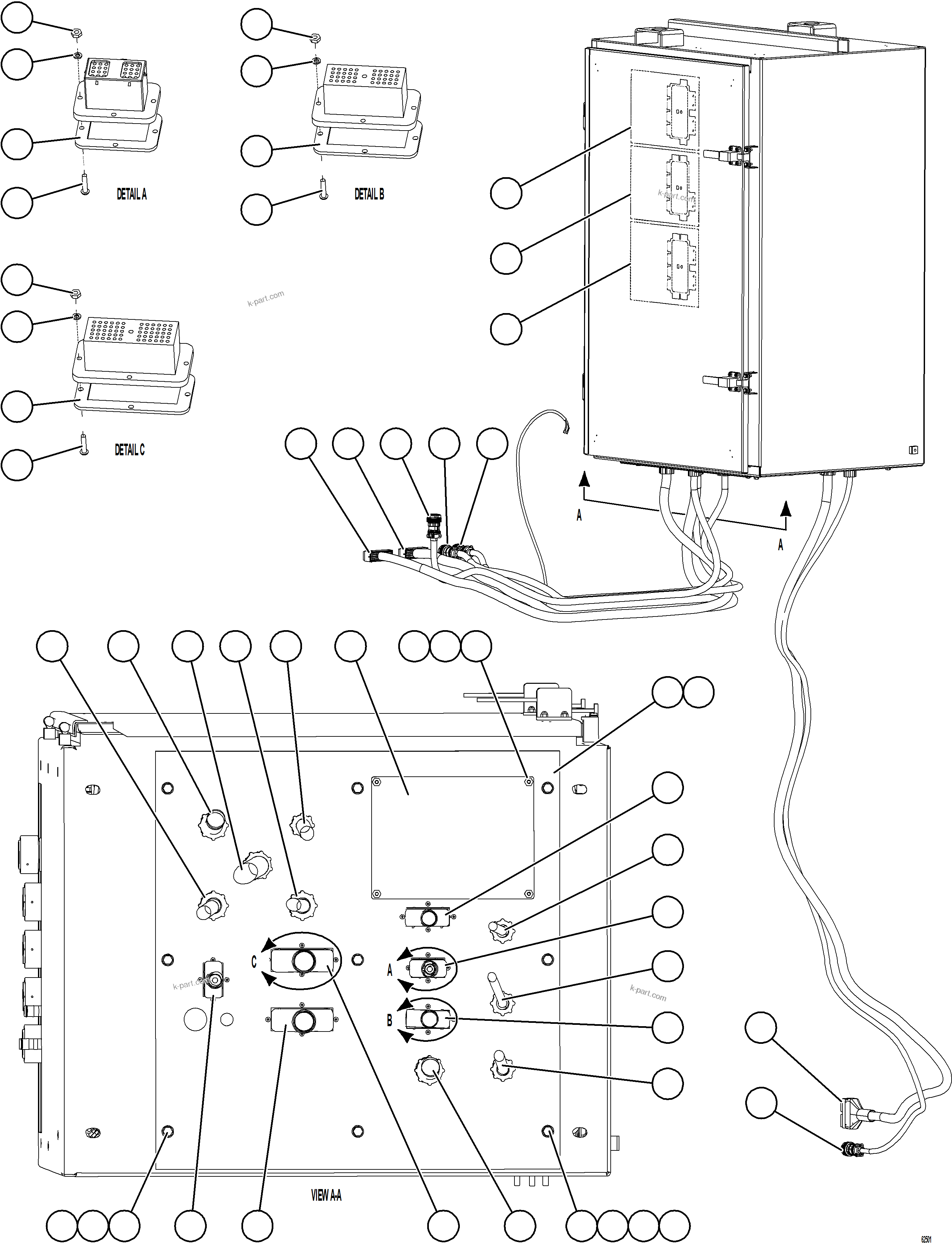 Komatsu parts book diagram for AFE59-FW 930E-4 S/N A31849 & A31860  CERREJON: AUXILIARY CONTROL CABINET - CABLE CONNECTIONS