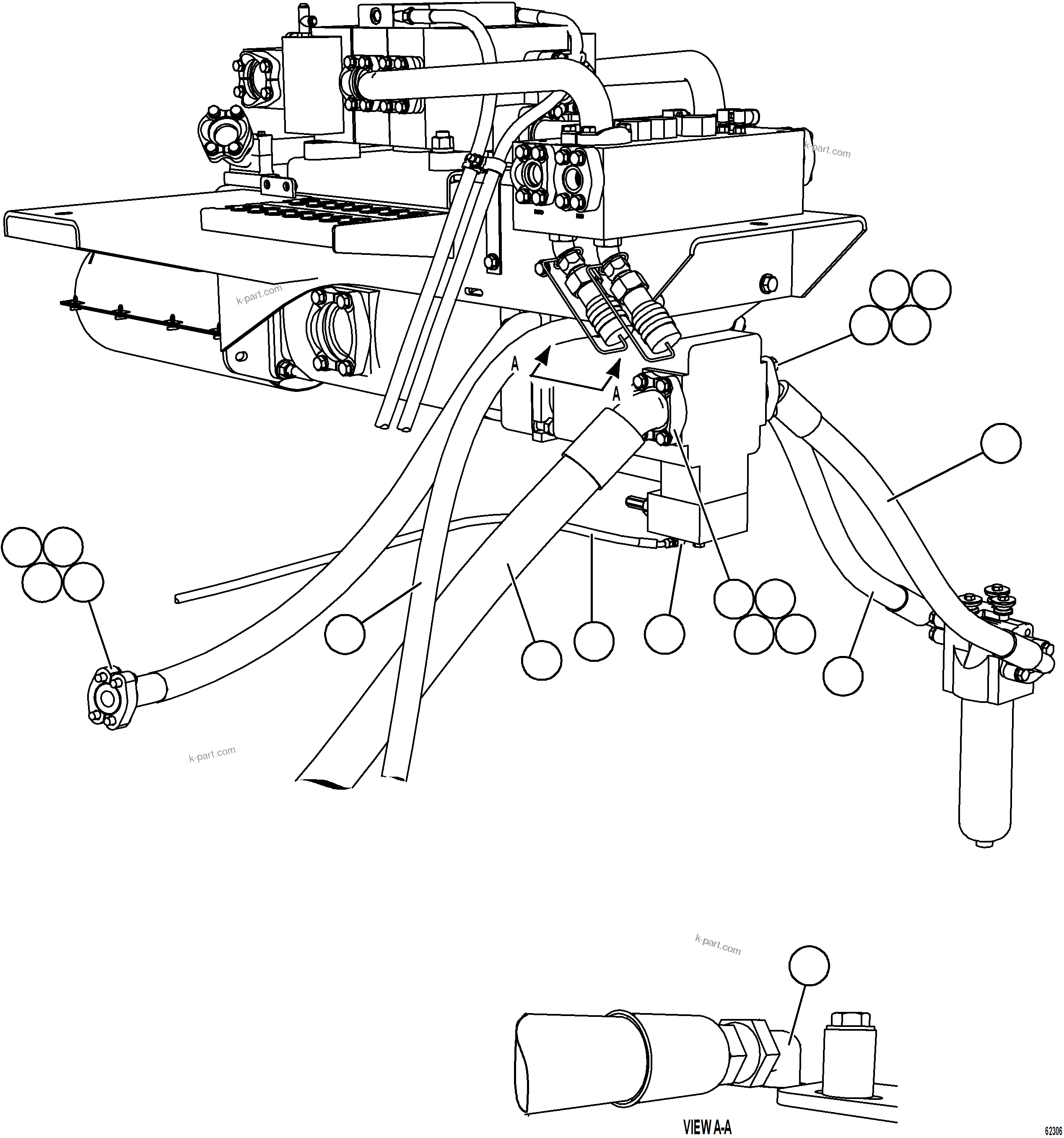 Komatsu parts book diagram for AFE59-FW 930E-4 S/N A31849 & A31860  CERREJON: PUMP MODULE - STEERING PUMP PIPING