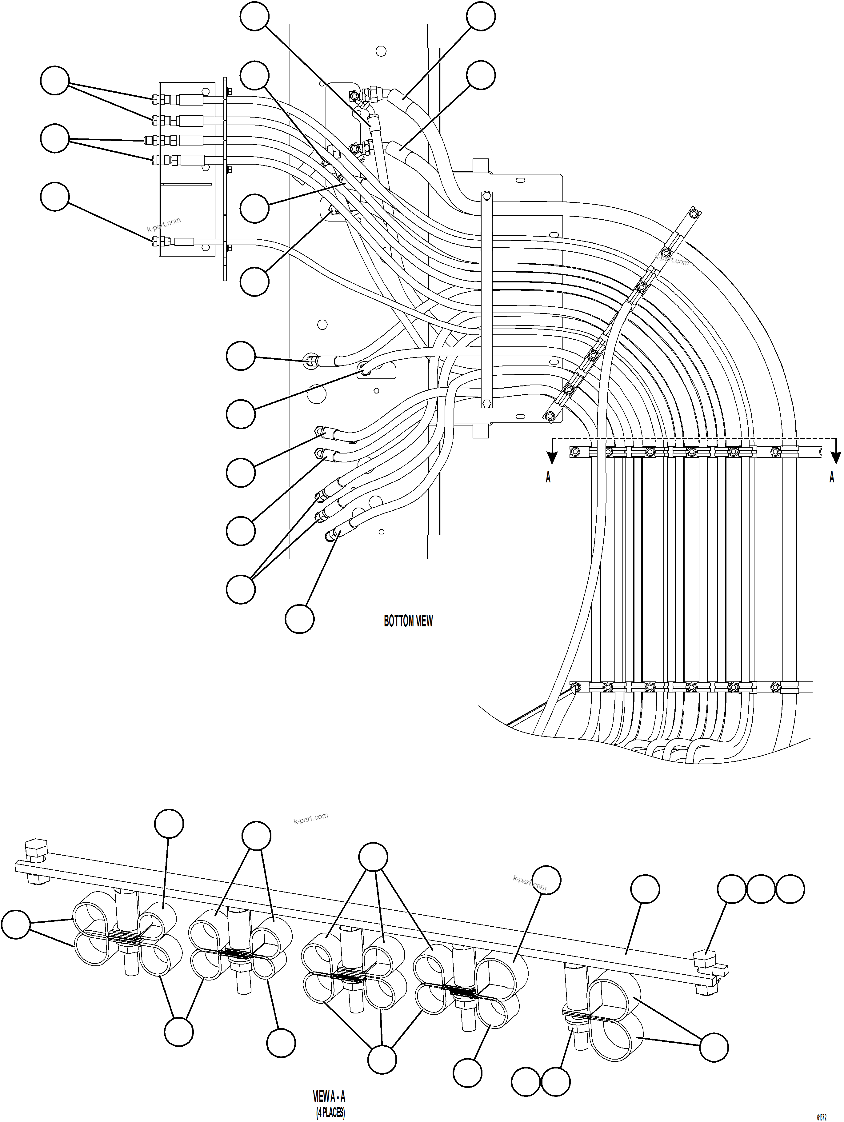 Komatsu parts book diagram for AFE59-FW 930E-4 S/N A31849 & A31860  CERREJON: HYDRAULIC BRAKE CABINET HOSE ROUTING    2/3