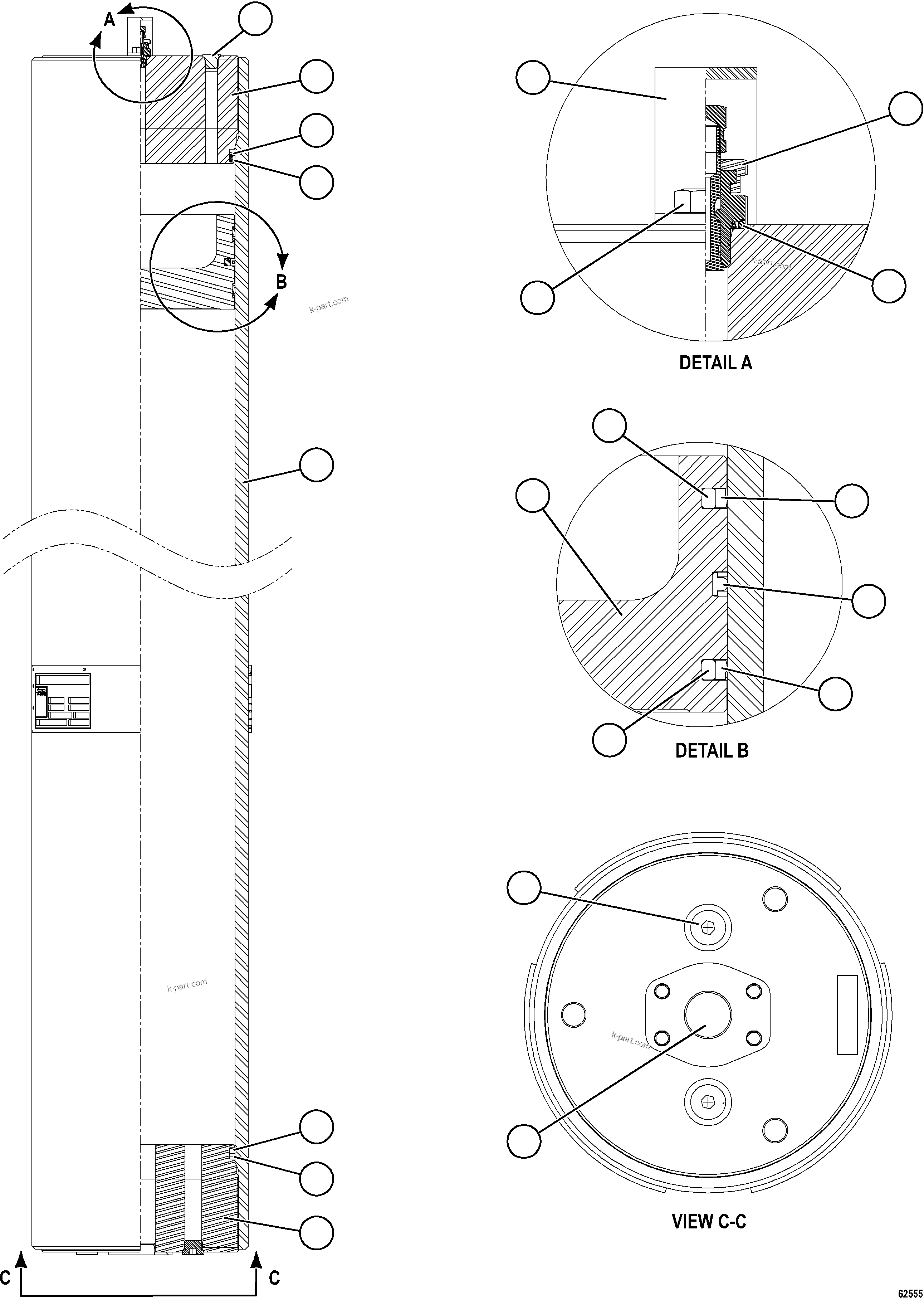 Komatsu parts book diagram for AFE59-FW 930E-4 S/N A31849 & A31860  CERREJON: PISTON ACCUMULATOR    58C-60-00310
