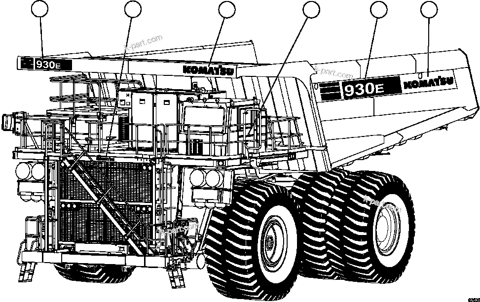 Komatsu parts book diagram for AFE59-FY 930E-4 S/N A31856 - A31859  JWANENG: DECALS & WARNINGS    5/5