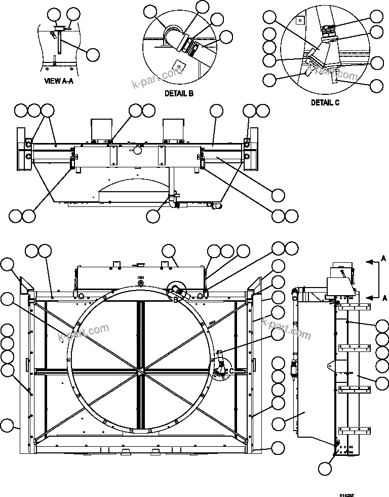 Komatsu parts book diagram for AFE59-FY 930E-4 S/N A31856 - A31859  JWANENG: RADIATOR & SHROUD ASSEMBLY         PC2009