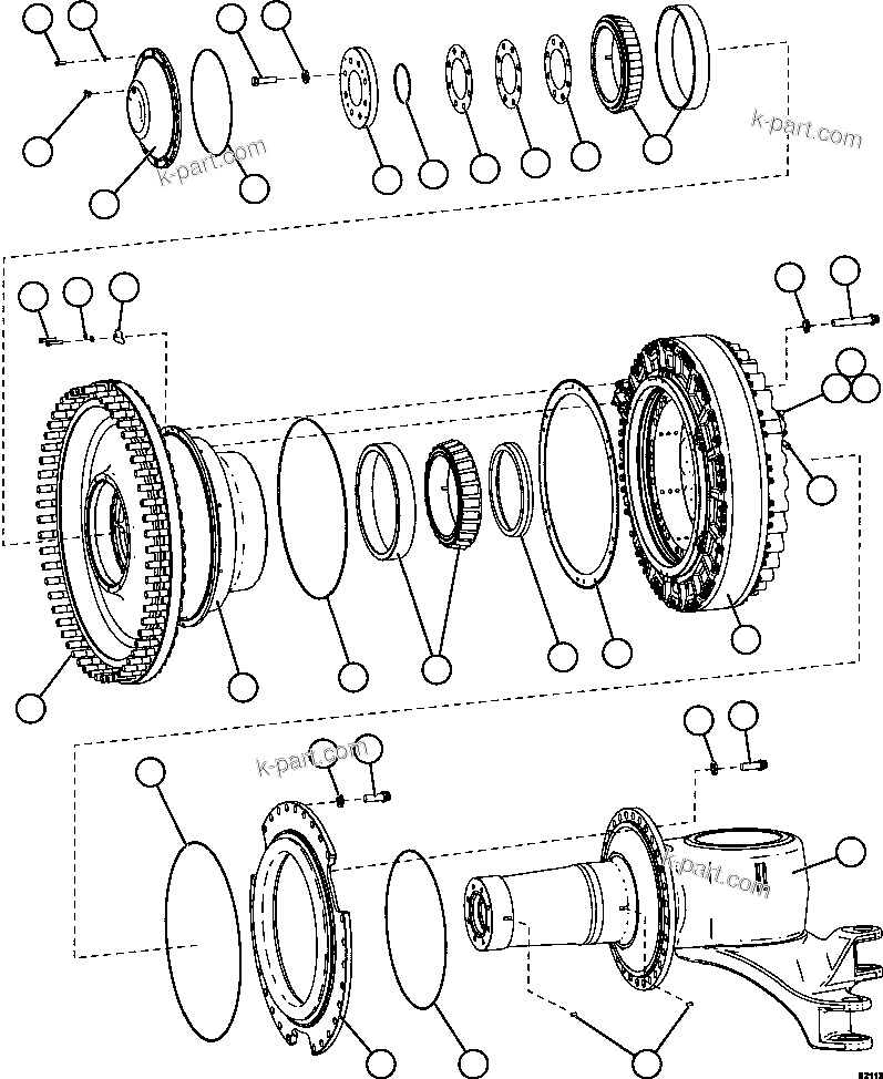 Komatsu parts book diagram for AFE59-FY 930E-4 S/N A31856 - A31859  JWANENG: SPINDLE, HUB AND BRAKE ASSEMBLY