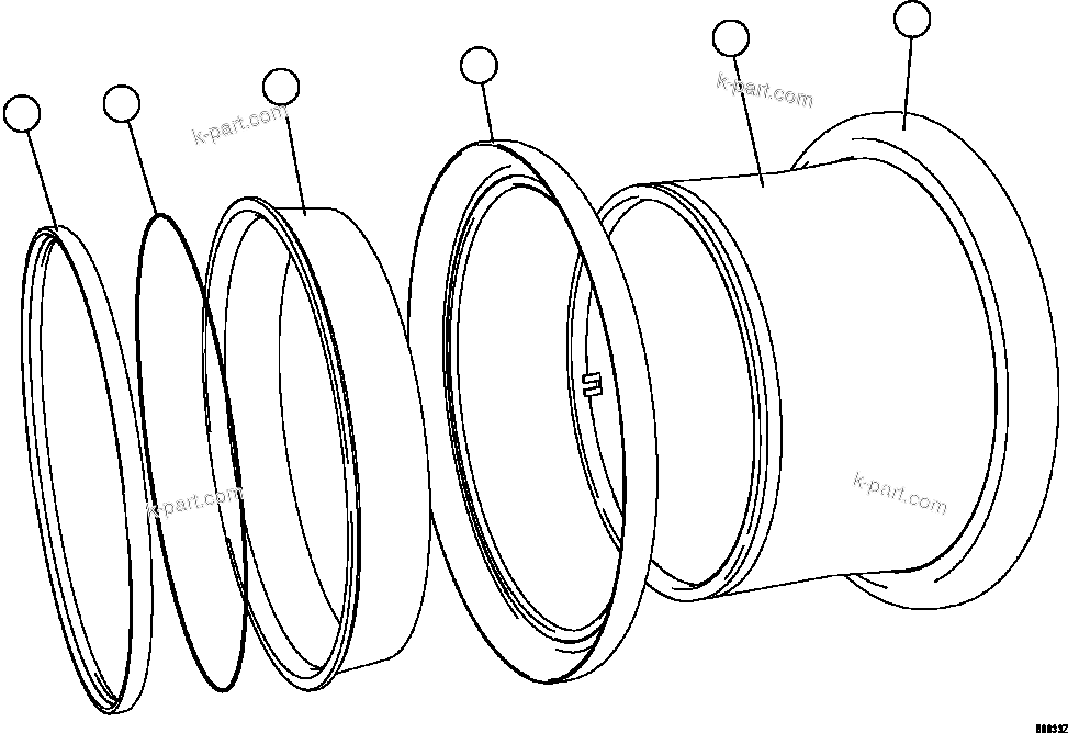 Komatsu parts book diagram for AFE59-FY 930E-4 S/N A31856 - A31859  JWANENG: RIM ASSEMBLY, TAPER LOCK