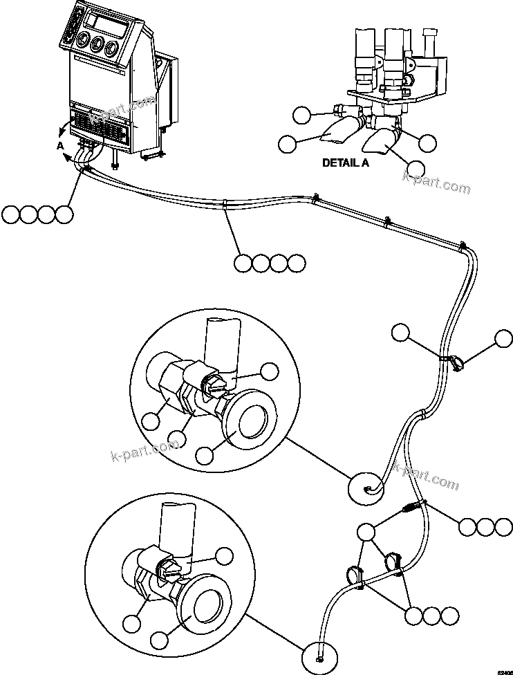 Komatsu parts book diagram for AFE59-FY 930E-4 S/N A31856 - A31859  JWANENG: HEATER HOSE INSTALLATION