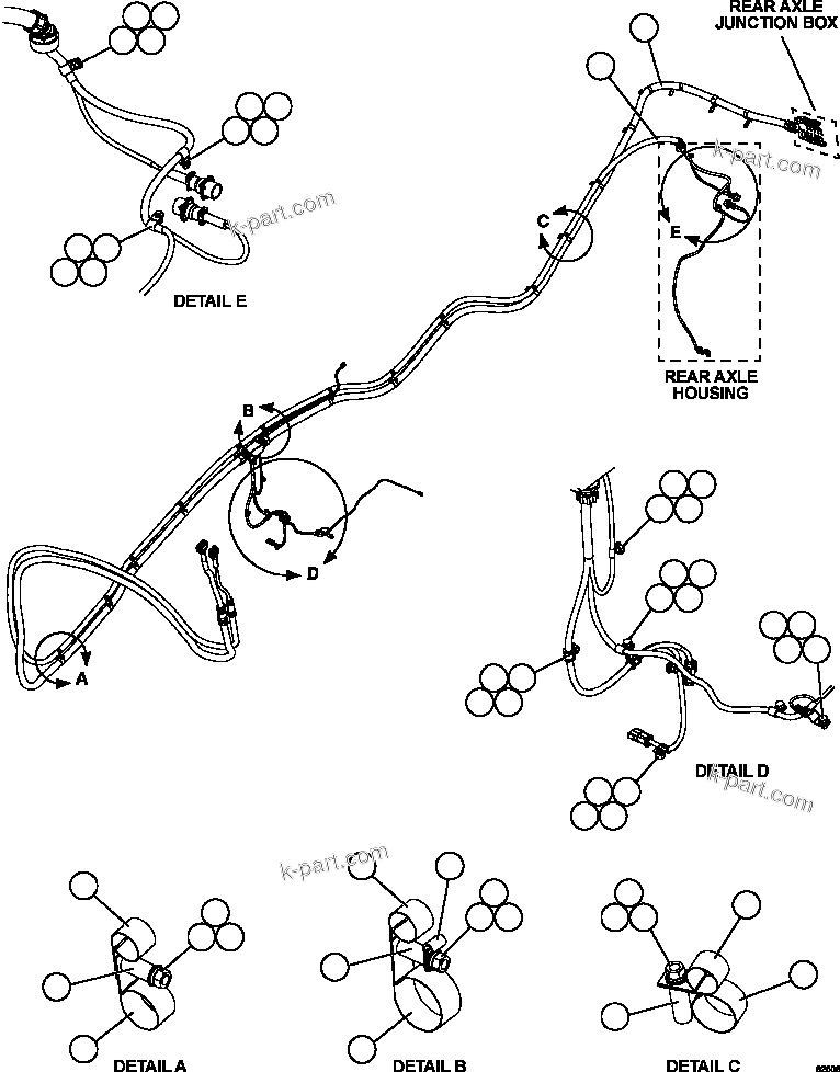 Komatsu parts book diagram for AFE59-FY 930E-4 S/N A31856 - A31859  JWANENG: RIGHT REAR FRAME RAIL HARNESSES