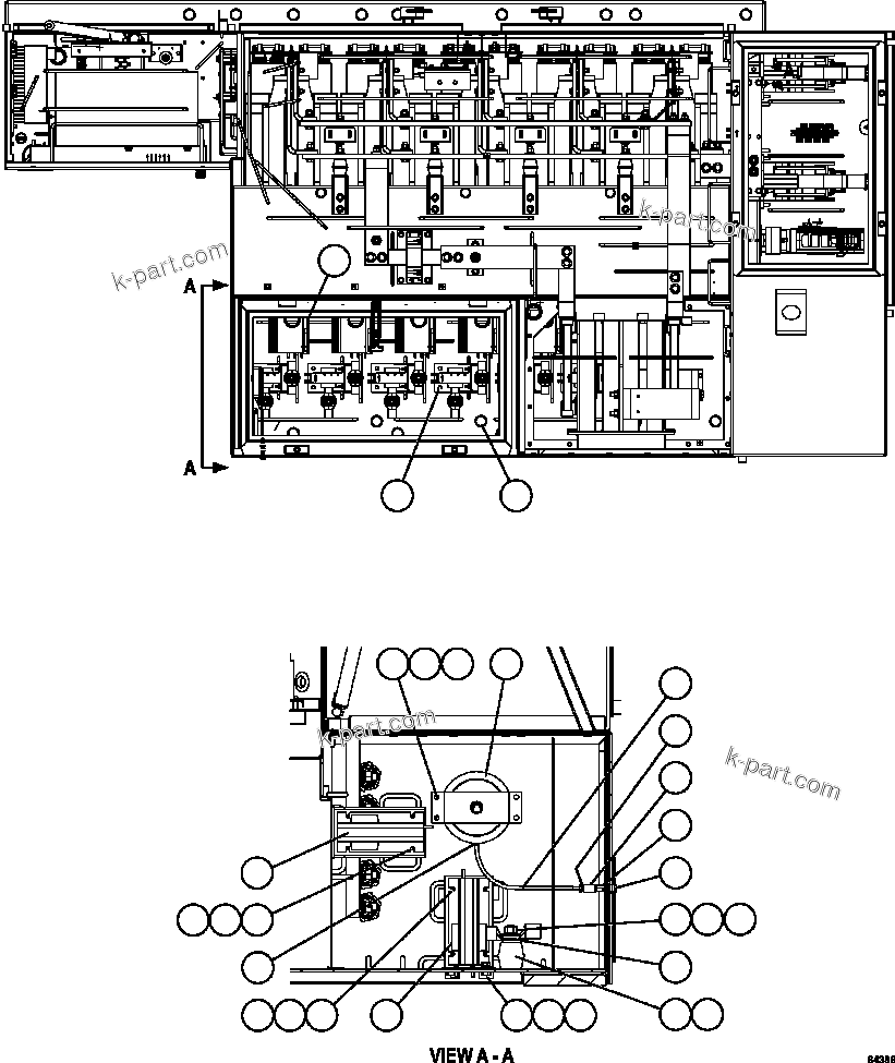 Komatsu parts book diagram for AFE59-FY 930E-4 S/N A31856 - A31859  JWANENG: CONTROL CABINET - TOP VIEW    2/2    58F-43-00040