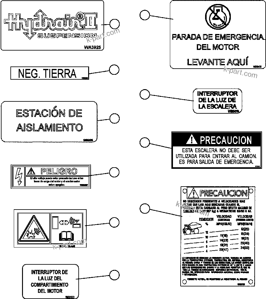Komatsu parts book diagram for AFE59-GH 930E-4 S/N A31966 - A31967  PENASQUITO: DECALS & WARNINGS (SPANISH)     4/5