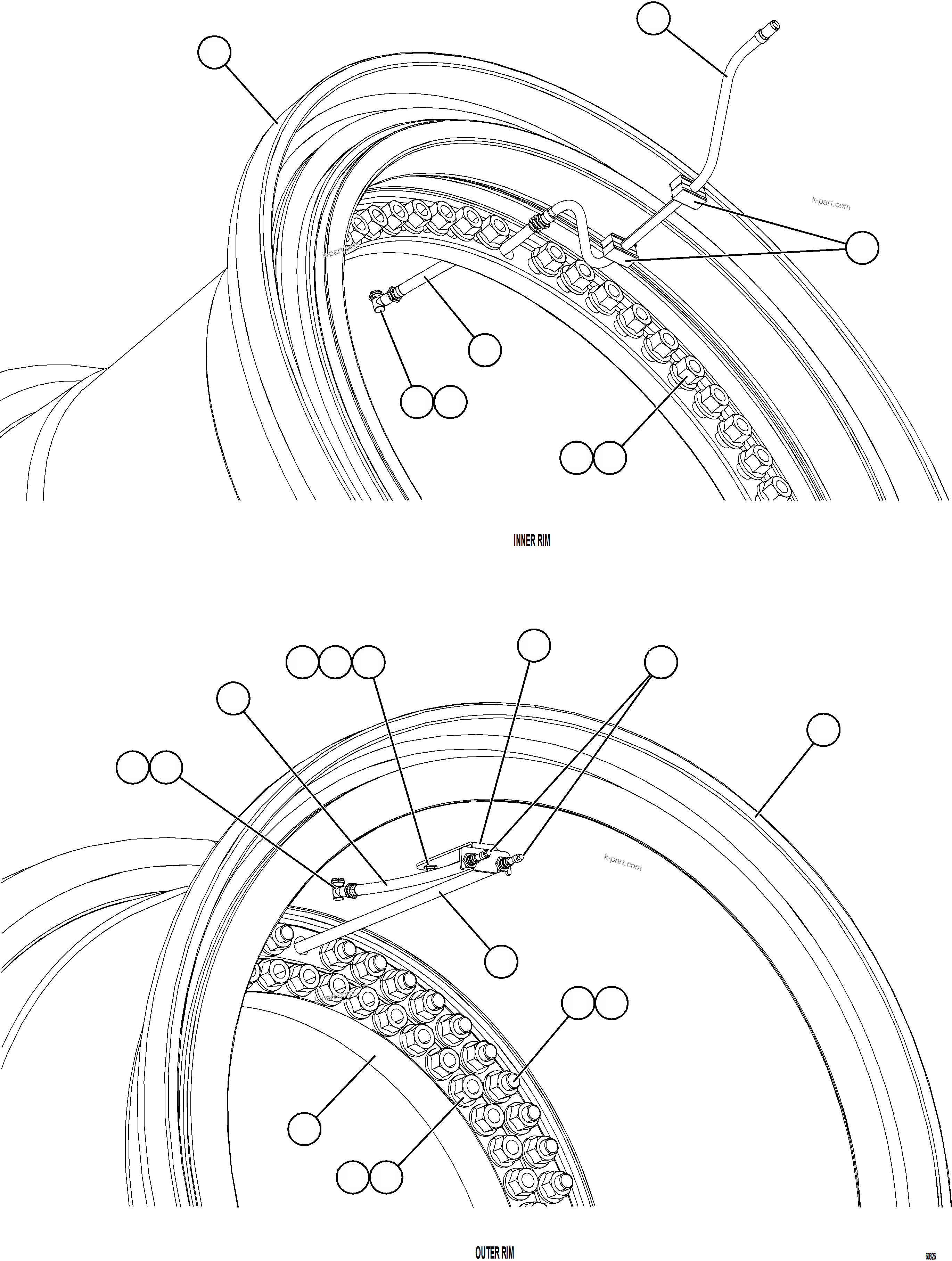 Komatsu parts book diagram for AFE59-GH 930E-4 S/N A31966 - A31967  PENASQUITO: REAR WHEELS & MOUNTING