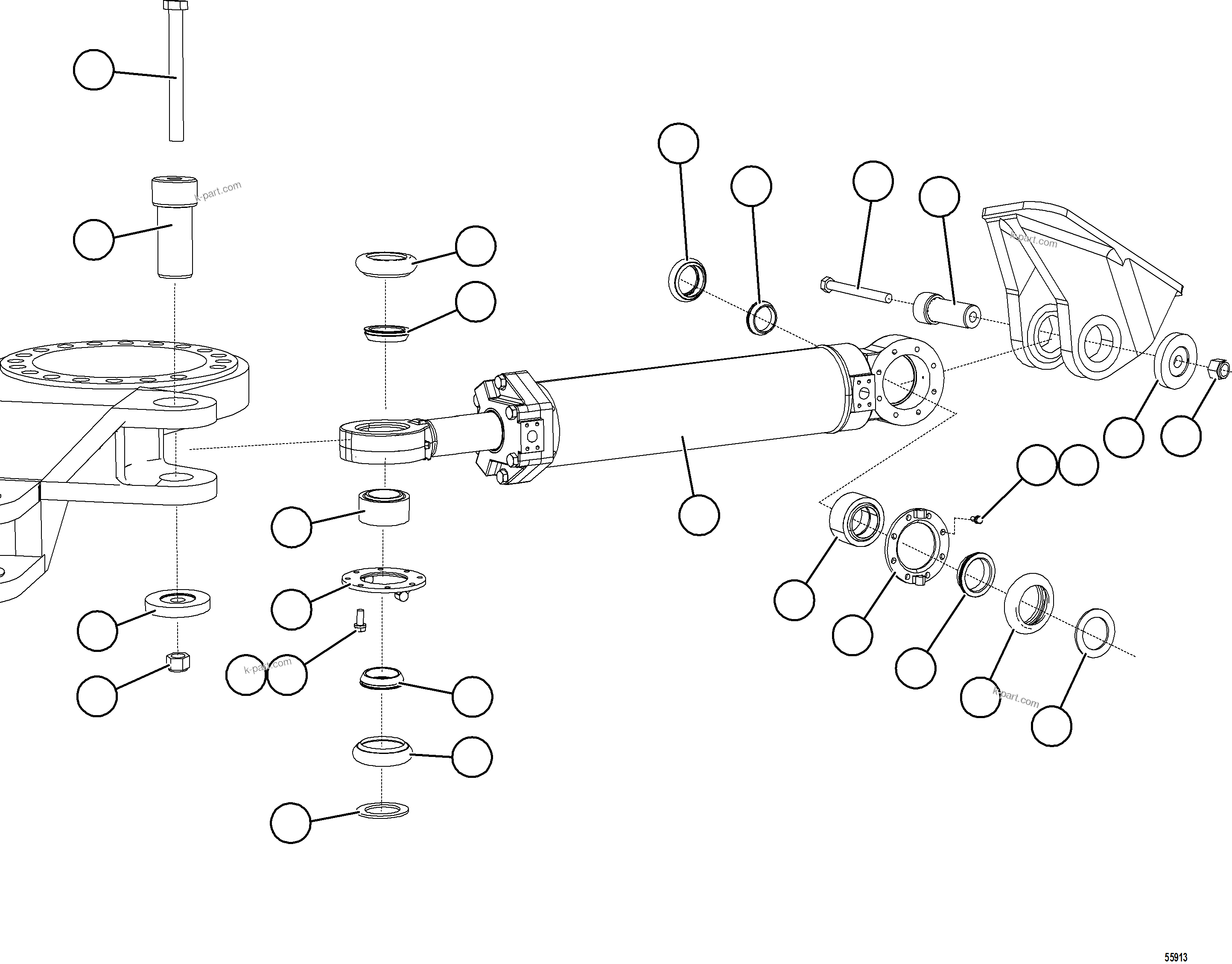 Komatsu parts book diagram for AFE59-GH 930E-4 S/N A31966 - A31967  PENASQUITO: STEERING CYLINDER INSTALLATION