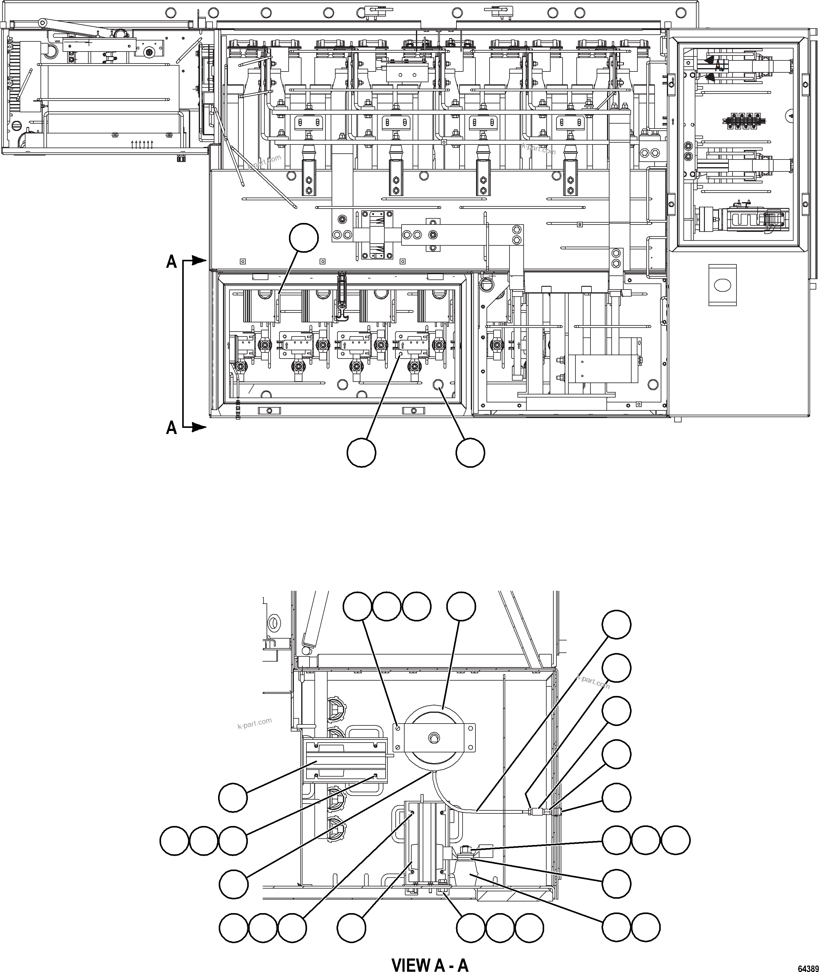 Komatsu parts book diagram for AFE59-GH 930E-4 S/N A31966 - A31967  PENASQUITO: CONTROL CABINET - TOP VIEW    2/2    58F-43-00033
