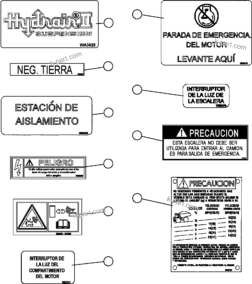 Komatsu parts book diagram for AFE59-GN 930E-4 S/N A31993  CASSERONES: DECALS & WARNINGS (SPANISH)     4/5