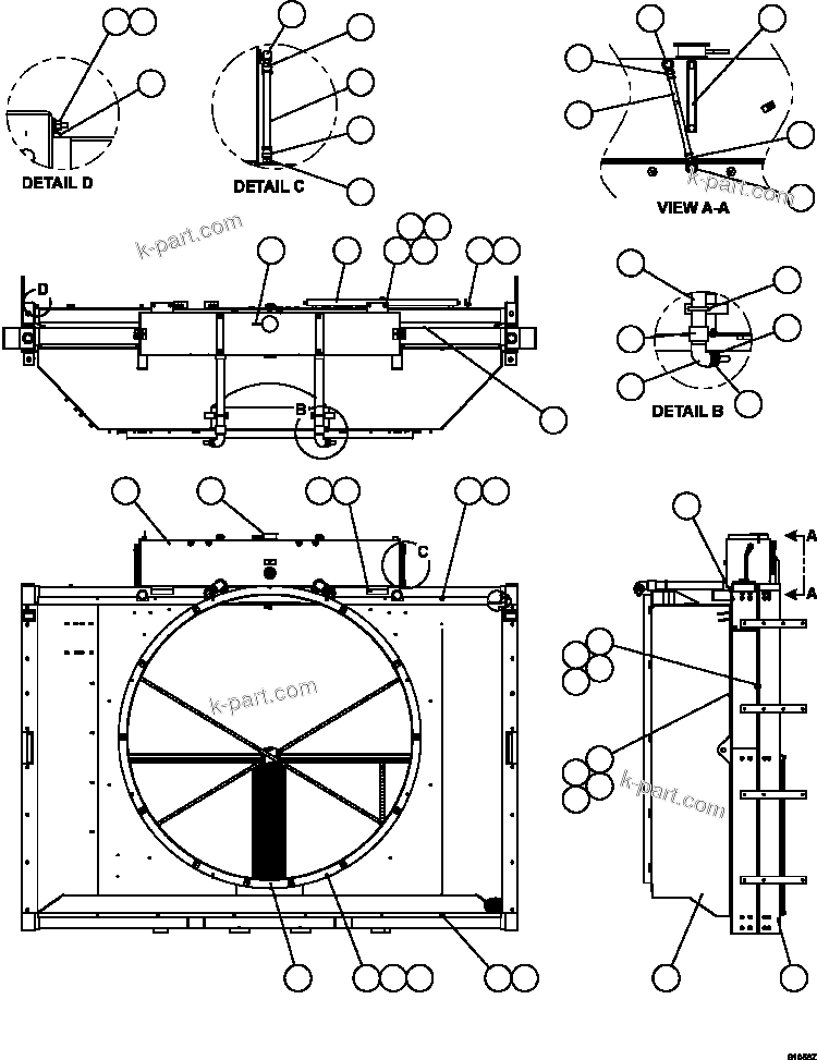 Komatsu parts book diagram for AFE59-GN 930E-4 S/N A31993  CASSERONES: RADIATOR & SHROUD ASSEMBLY     PC2069