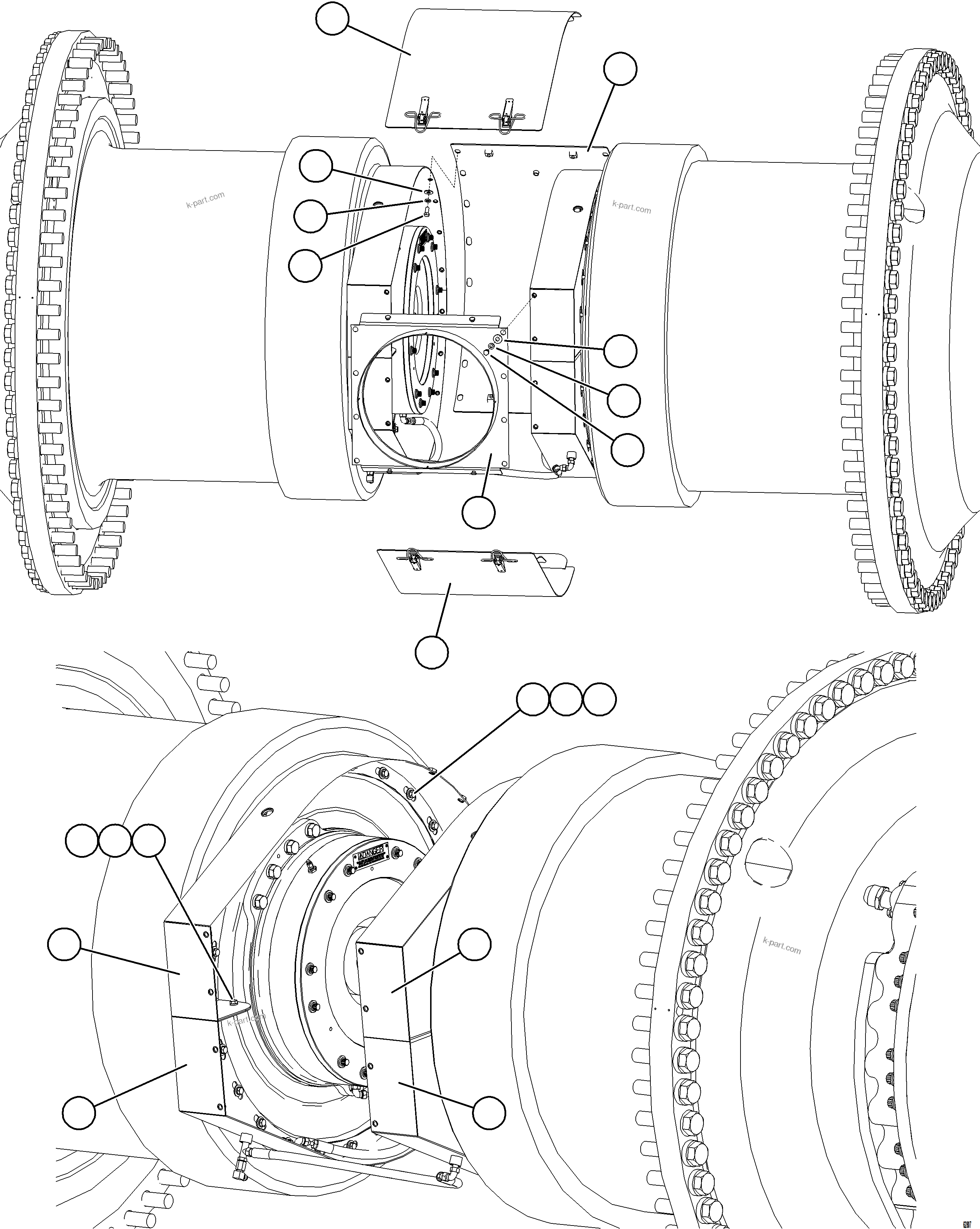 Komatsu parts book diagram for AFE59-GN 930E-4 S/N A31993  CASSERONES: REAR WHEEL COOLING AIR ADAPTER
