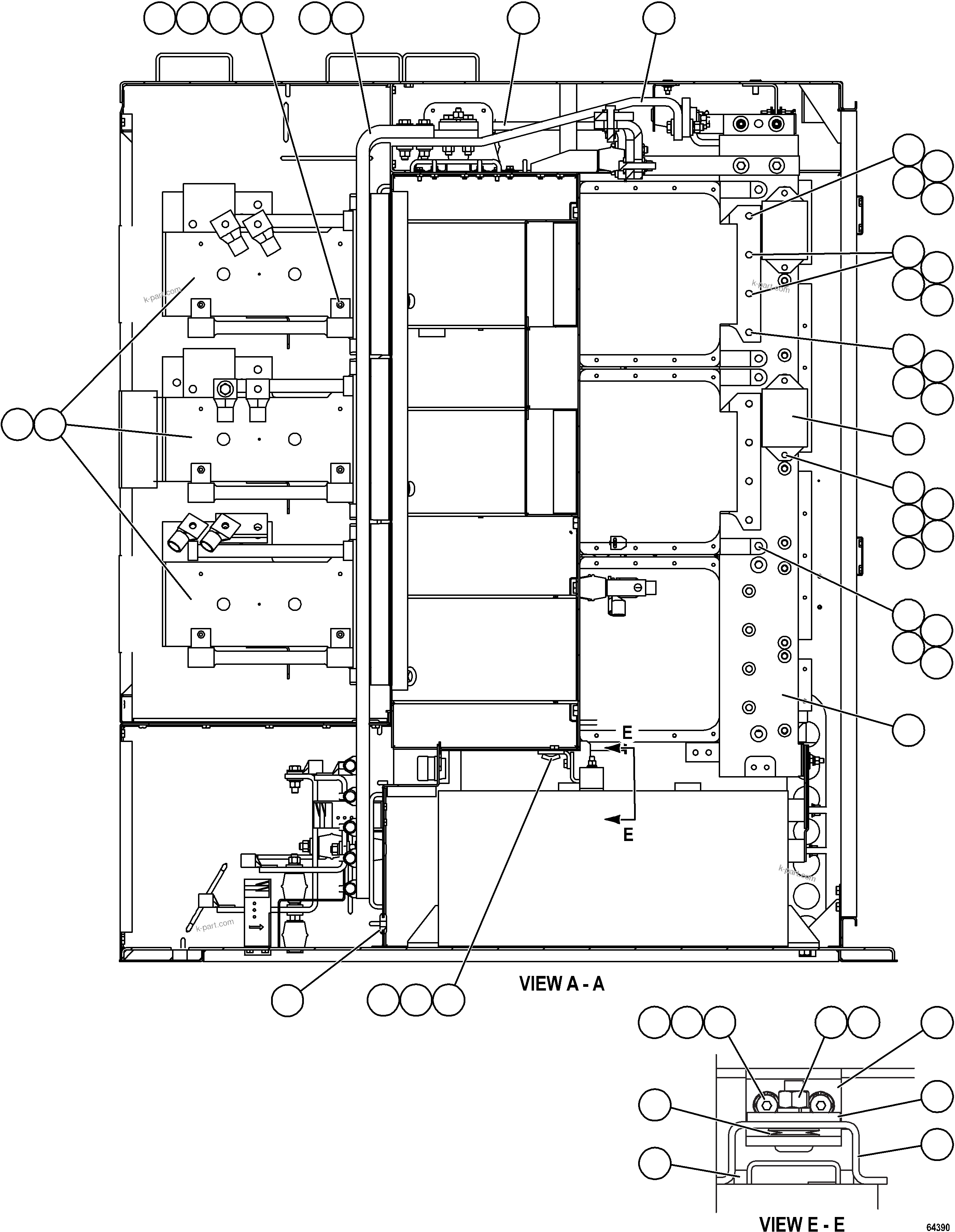 Komatsu parts book diagram for AFE59-GN 930E-4 S/N A31993  CASSERONES: CONTROL CABINET - RH COMPARTMENT 2/3  58F-43-00033