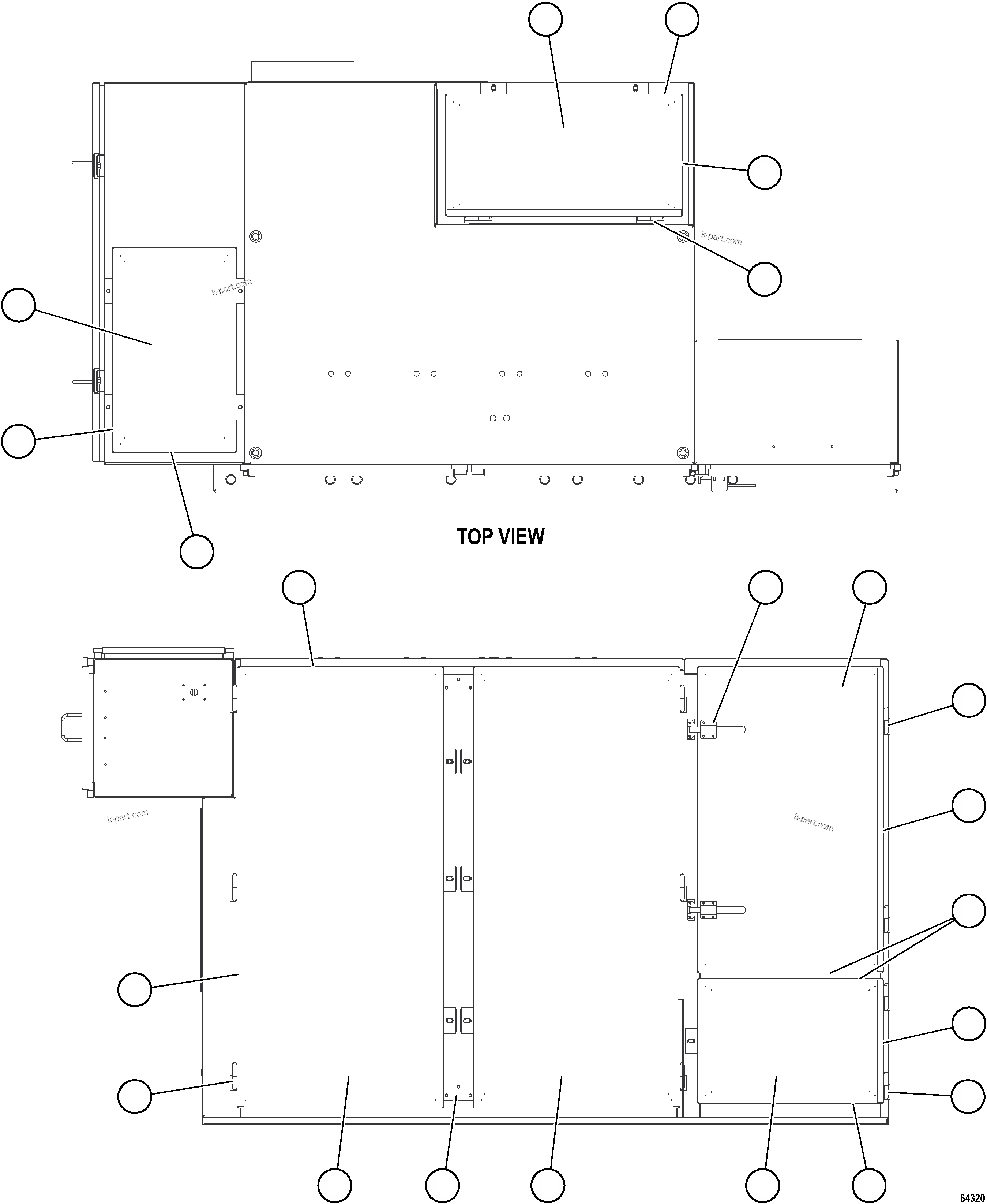 Komatsu parts book diagram for AFE59-GN 930E-4 S/N A31993  CASSERONES: CONTROL CABINET - DOORS & COVERS 1/2  58B-43-00192