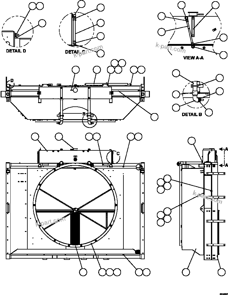 Komatsu parts book diagram for AFE59-GP 930E-4 S/N A31996, A32007, A32028 & A32036 - A32038  EPSA: RADIATOR & SHROUD ASSEMBLY     PC2069