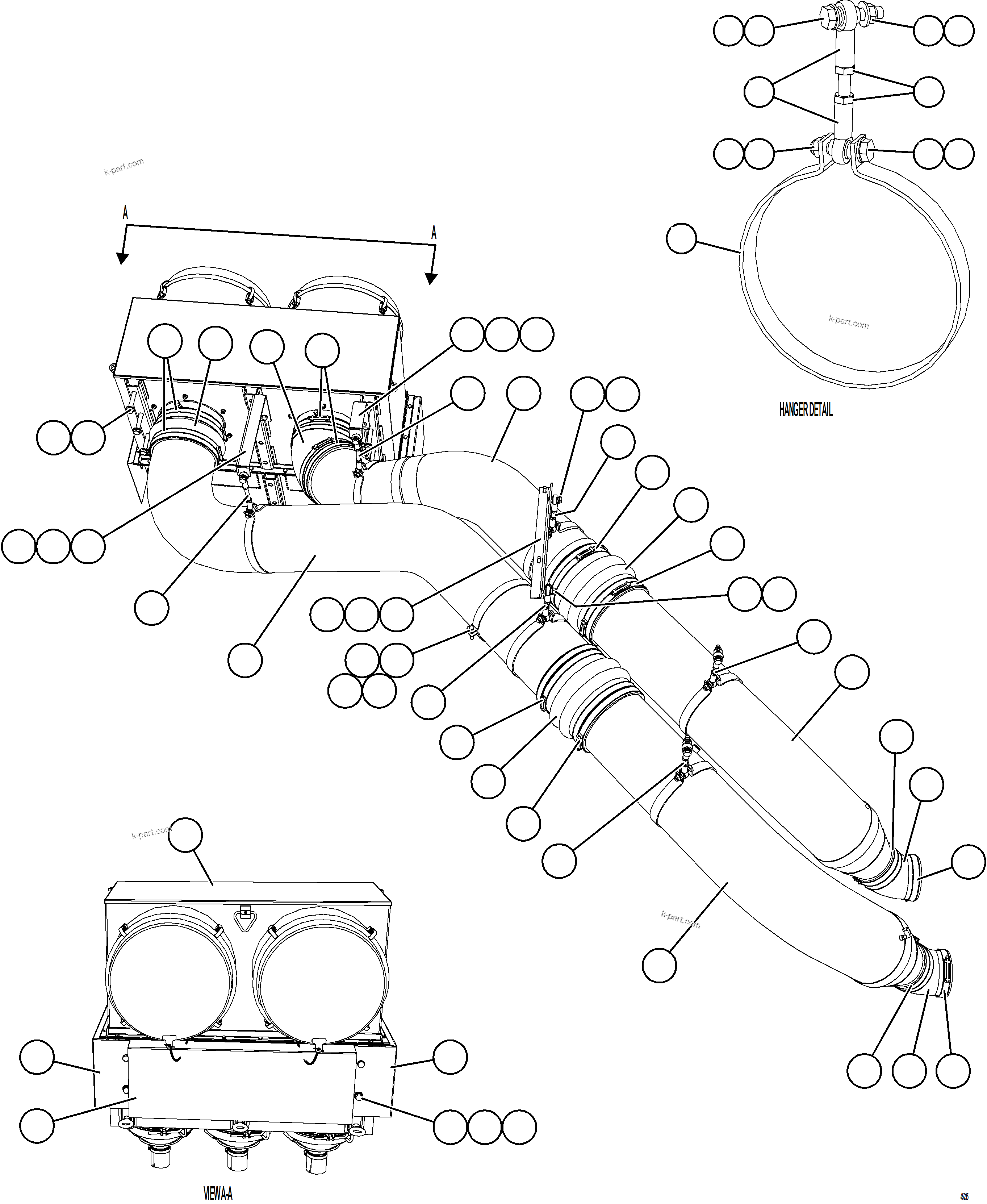 Komatsu parts book diagram for AFE59-GP 930E-4 S/N A31996, A32007, A32028 & A32036 - A32038  EPSA: AIR CLEANER PIPING & INSTALLATION - LH