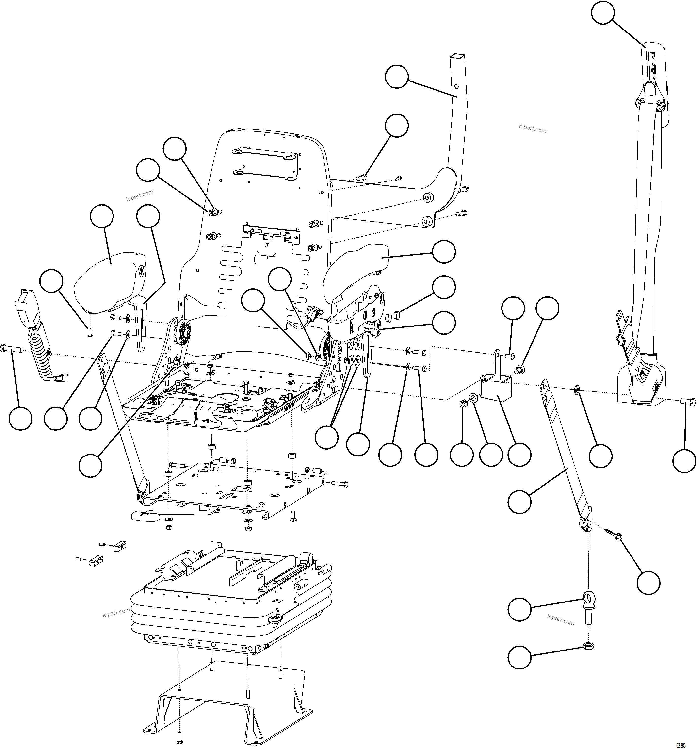 Komatsu parts book diagram for AFE59-GP 930E-4 S/N A31996, A32007, A32028 & A32036 - A32038  EPSA: SEAT ASSEMBLY     2/2     58E-57-00502