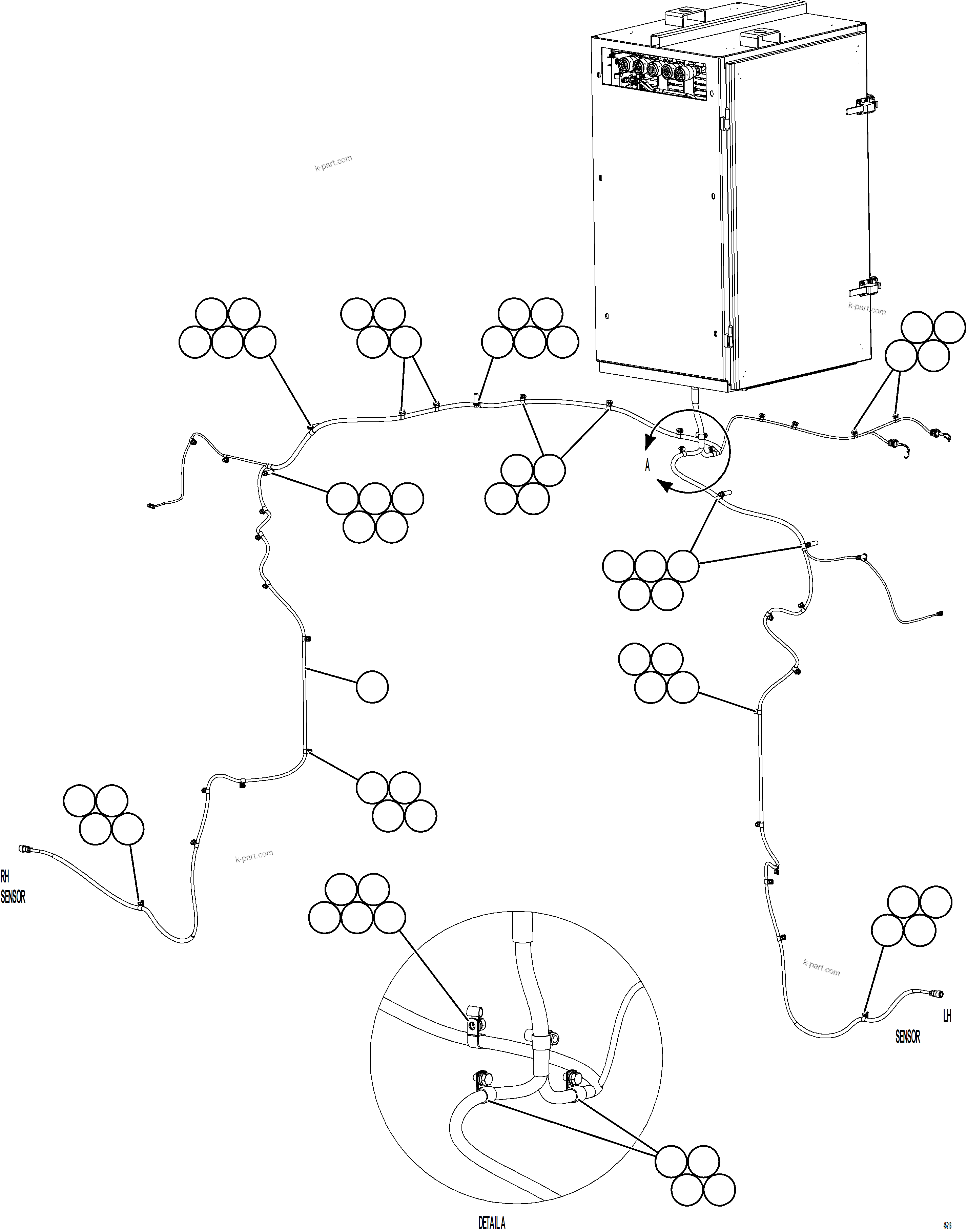 Komatsu parts book diagram for AFE59-GP 930E-4 S/N A31996, A32007, A32028 & A32036 - A32038  EPSA: FRONT WHEEL SPEED SENSOR HARNESS