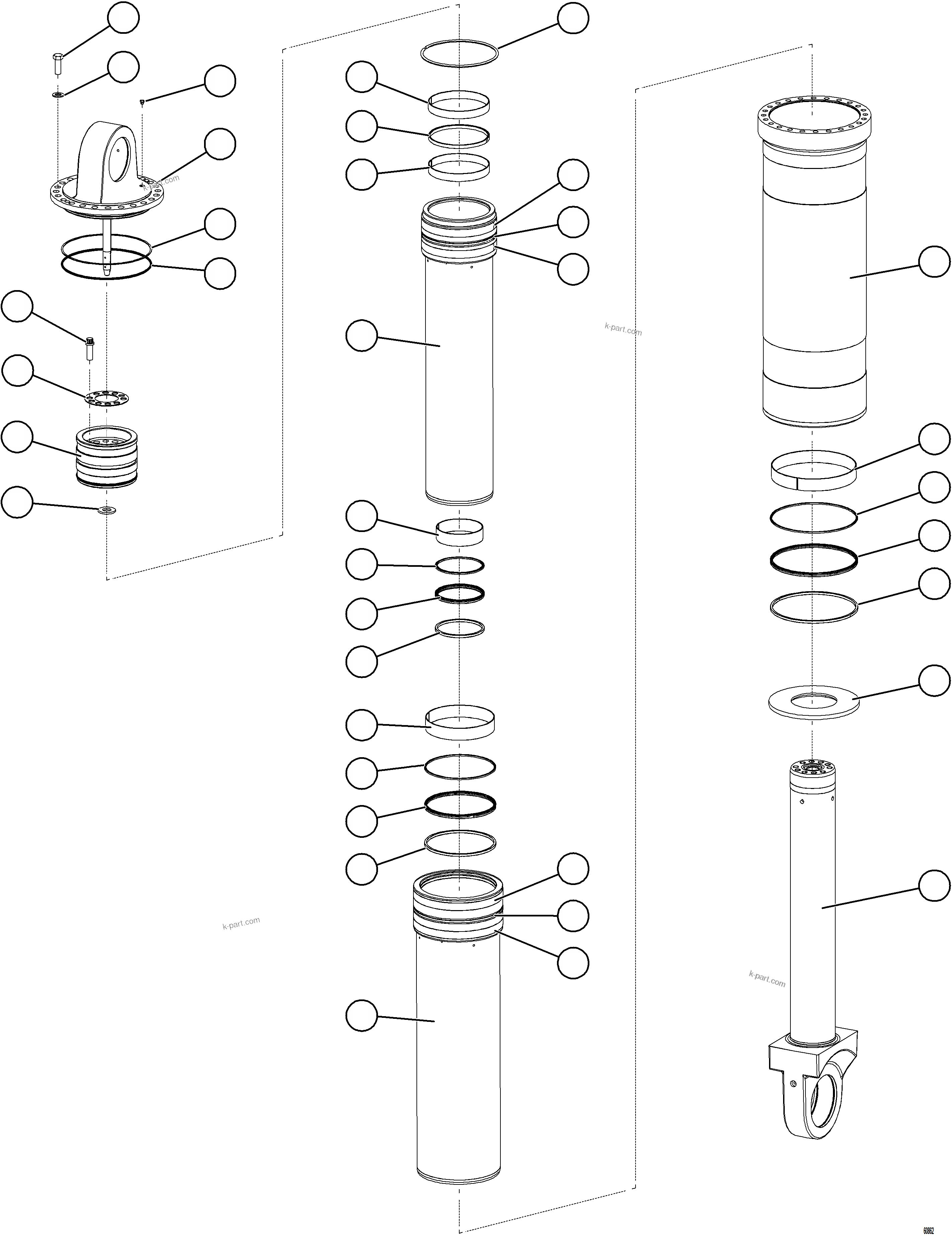 Komatsu parts book diagram for AFE59-GP 930E-4 S/N A31996, A32007, A32028 & A32036 - A32038  EPSA: HOIST CYLINDER ASSEMBLY           EM8356