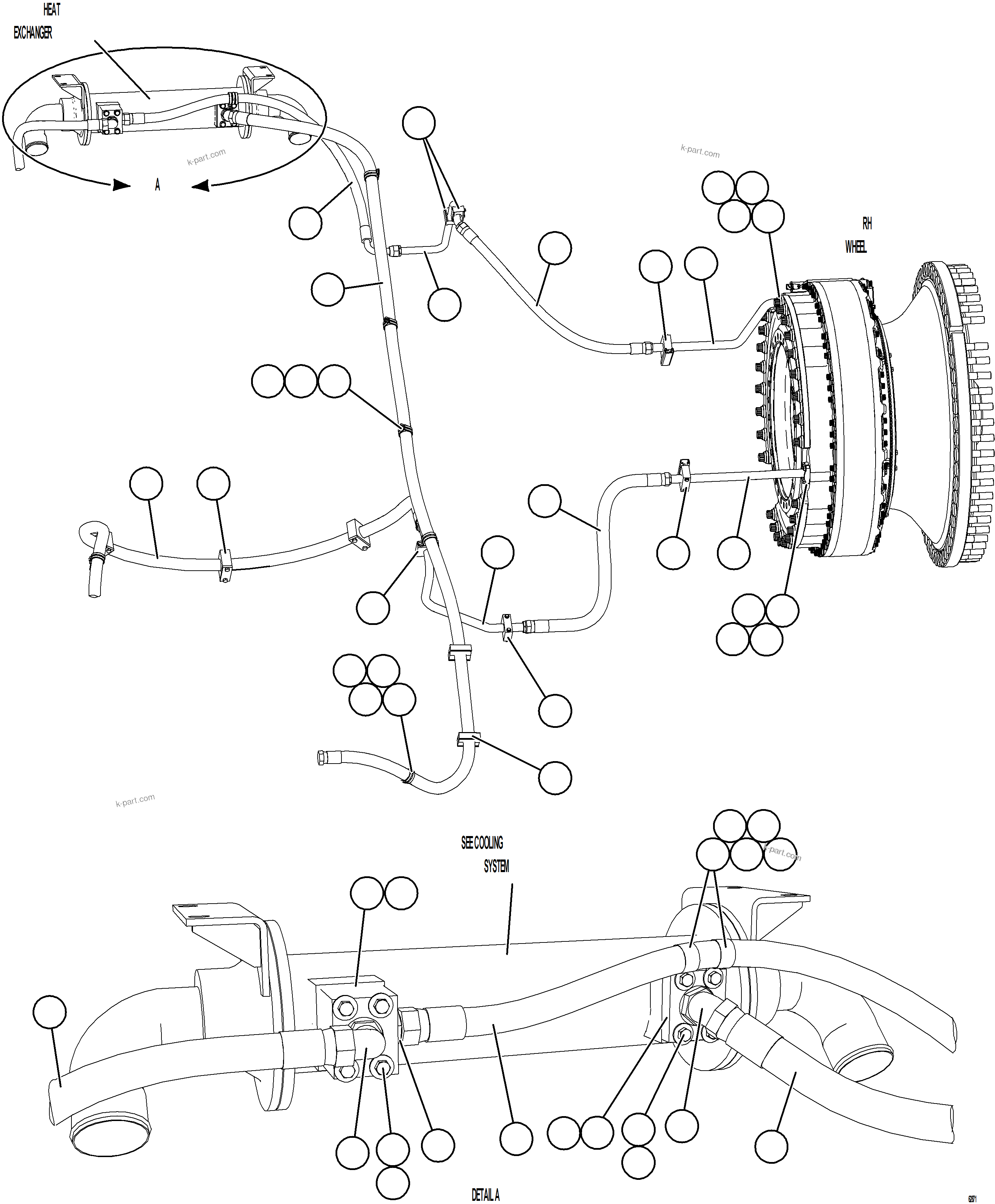 Komatsu parts book diagram for AFE59-GP 930E-4 S/N A31996, A32007, A32028 & A32036 - A32038  EPSA: BRAKE COOLING PIPING    2/3